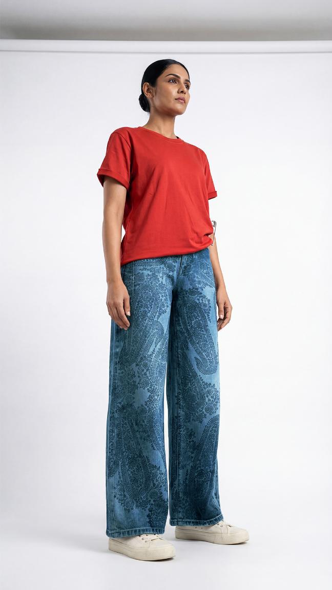 Hand Block Printed Denim Jeans