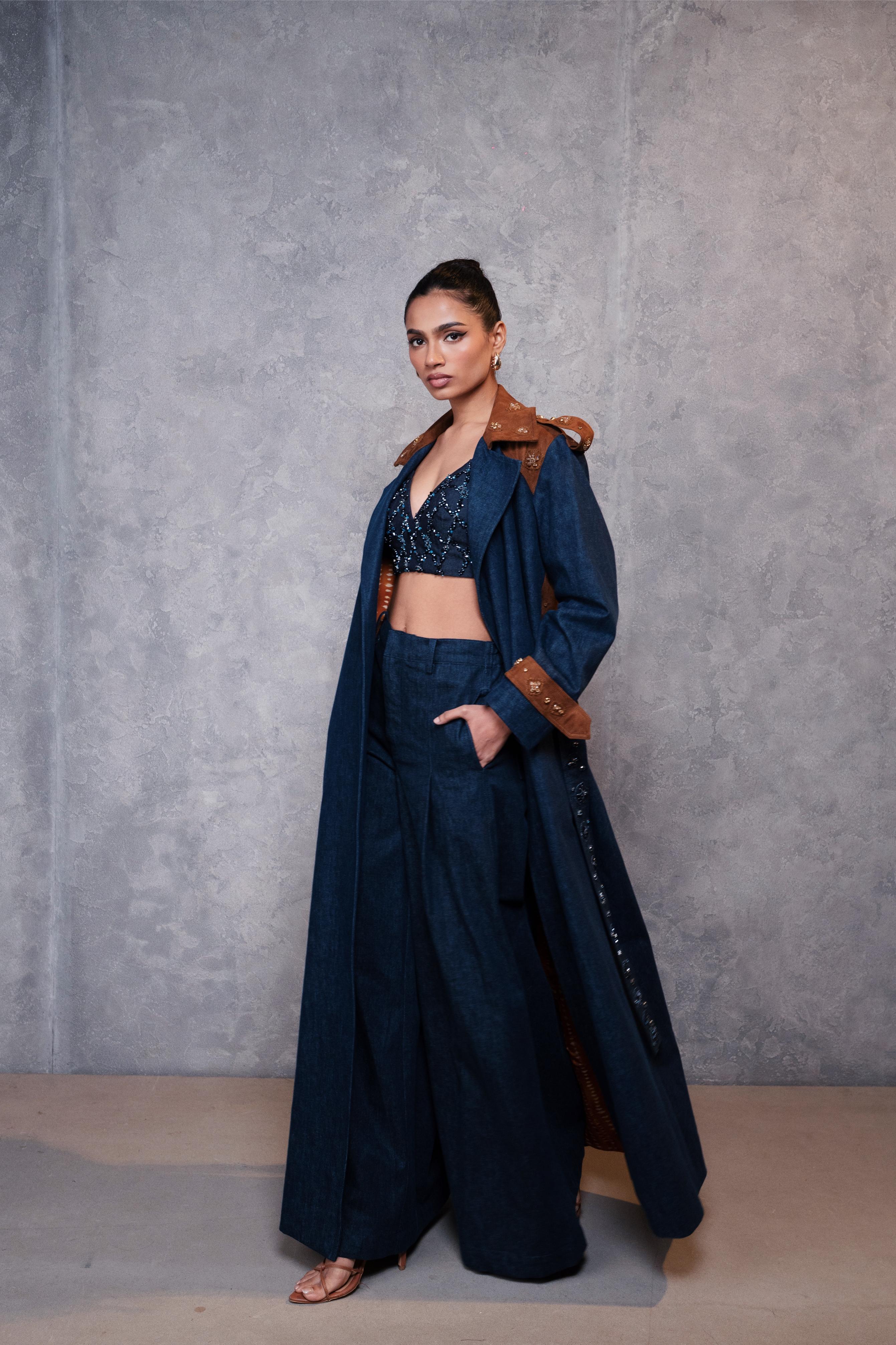 Neel Dhoop Denim Suede Trench