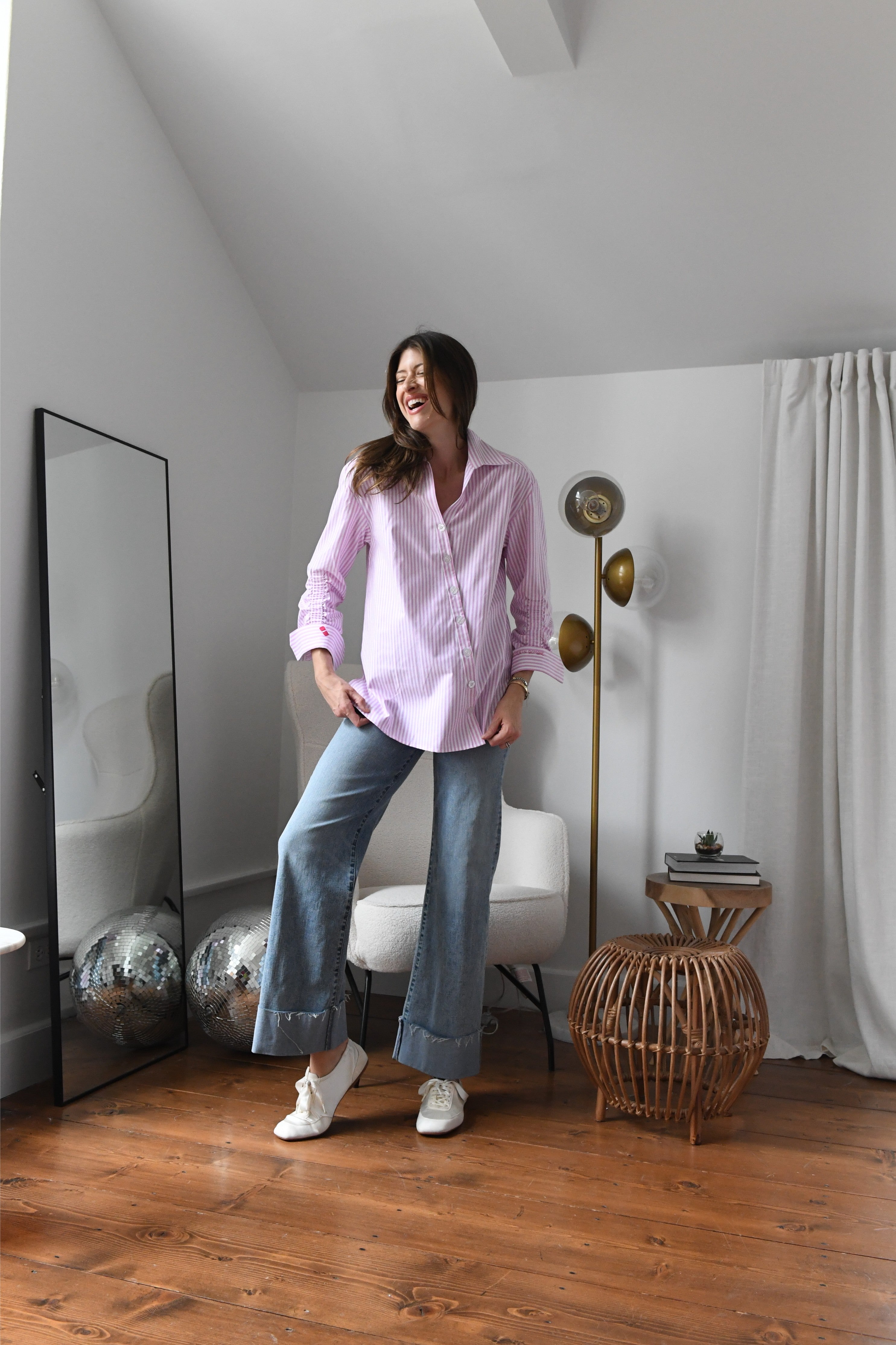 PINK STRIPED RUCHED SHIRT