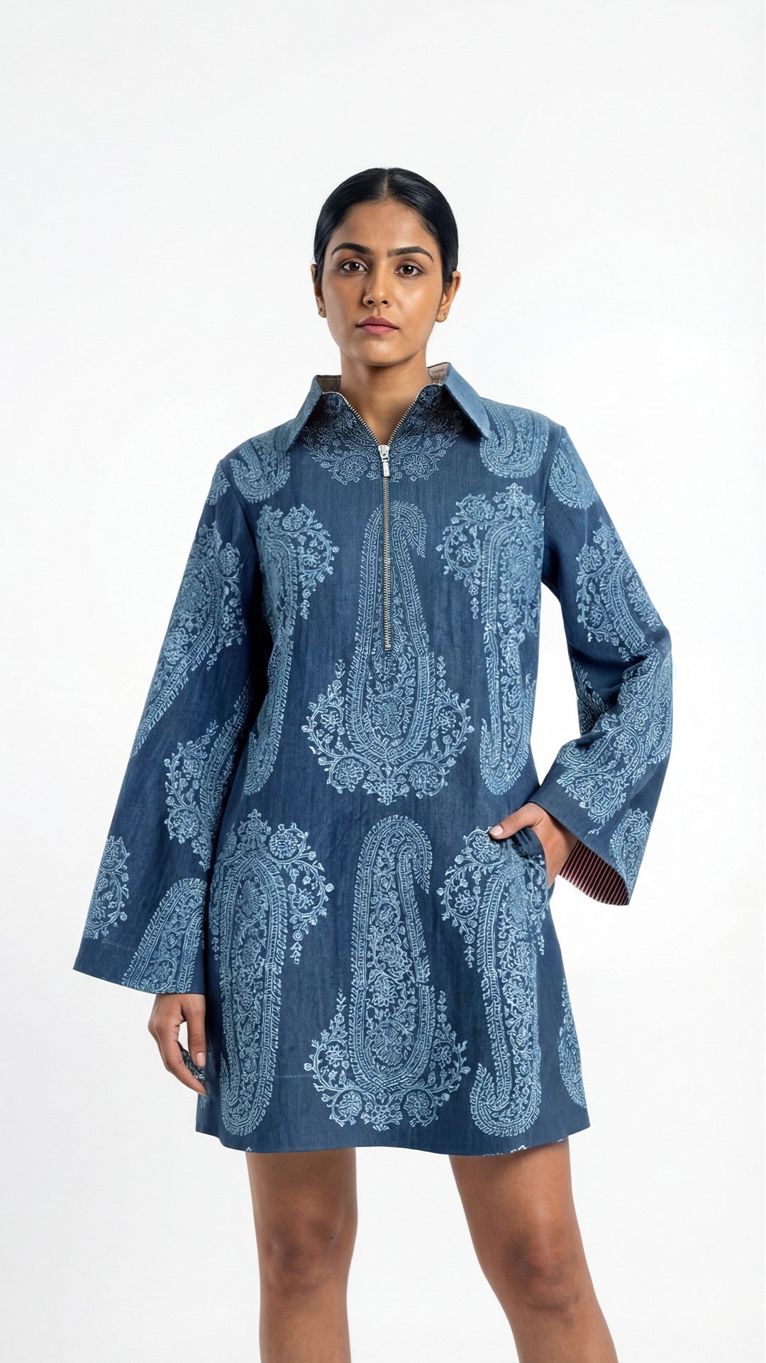 Tencel Navy Paisley Shirt Dress Tencel Navy Paisley Shirt Dress