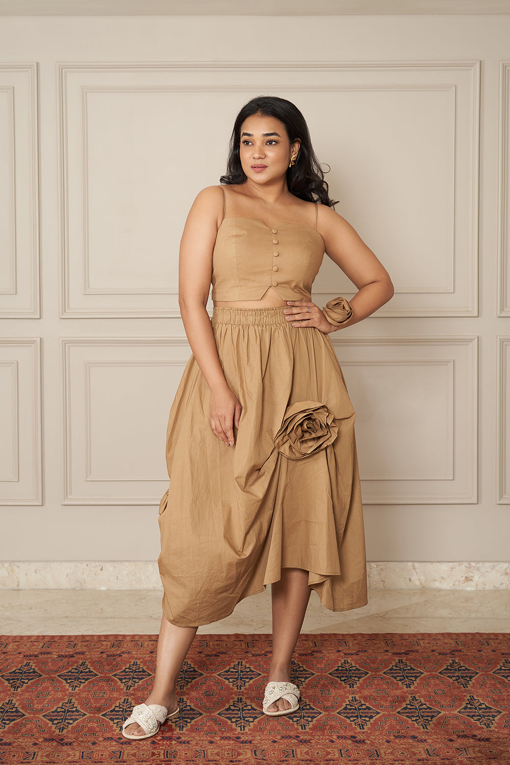 KHAKI ROSETTE SKIRT