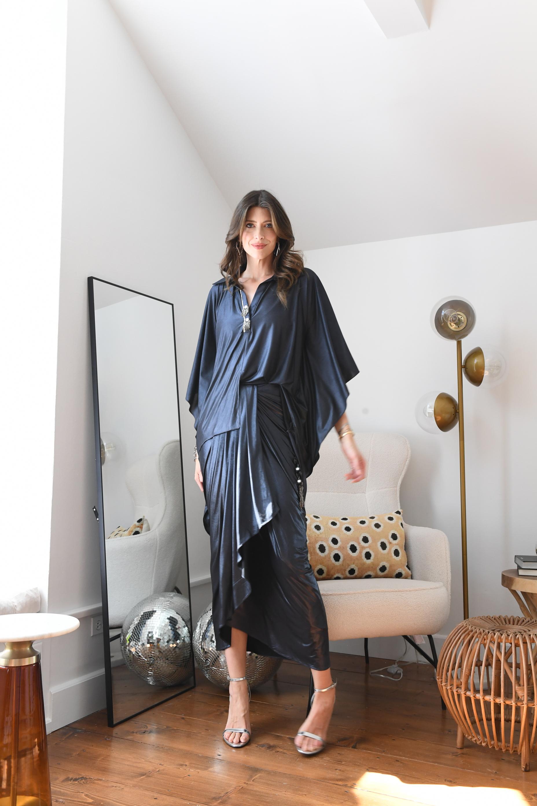NAVY BLUE LAME KAFTAN SHIRT