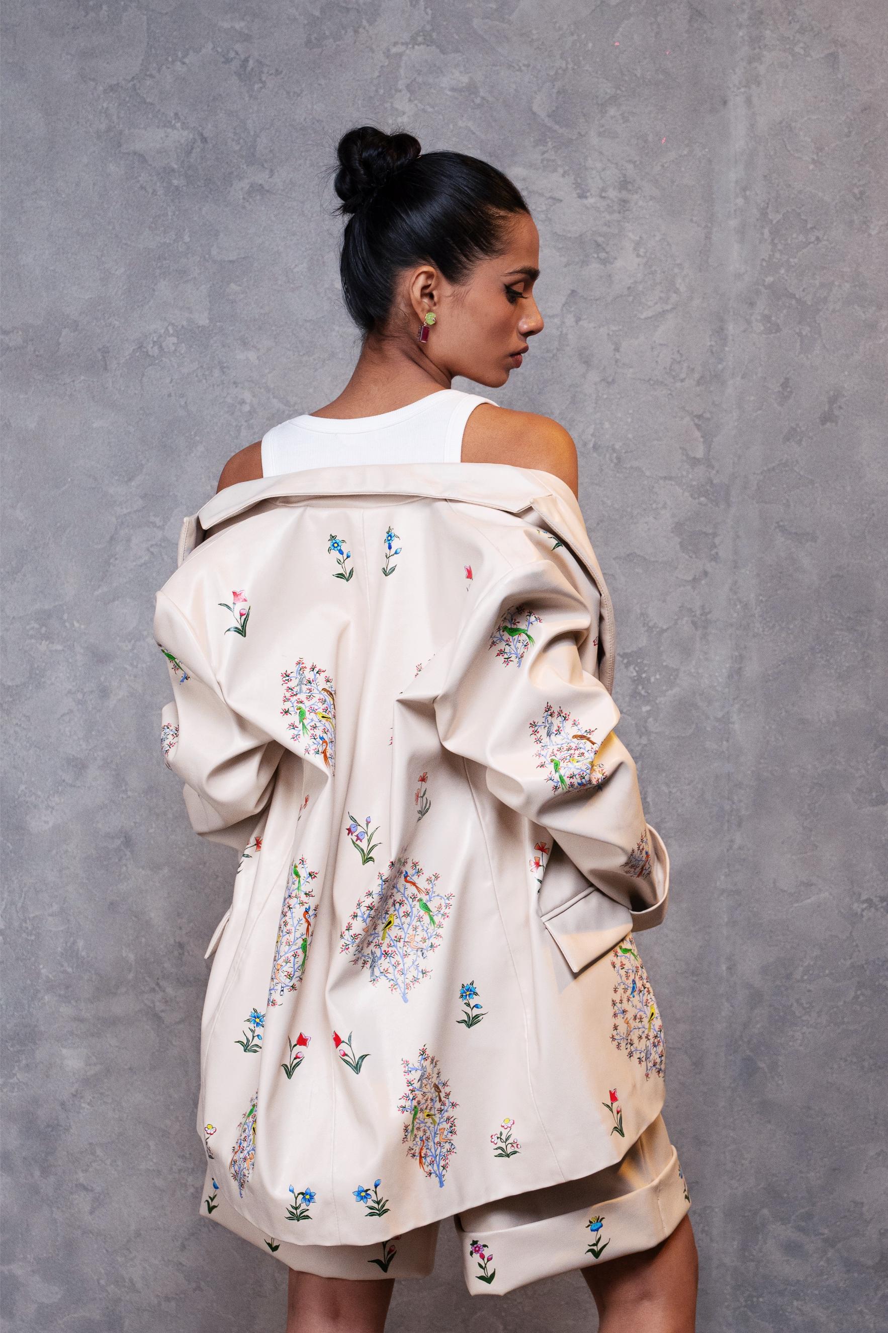 Cream Naksh-e-parinde Blazer