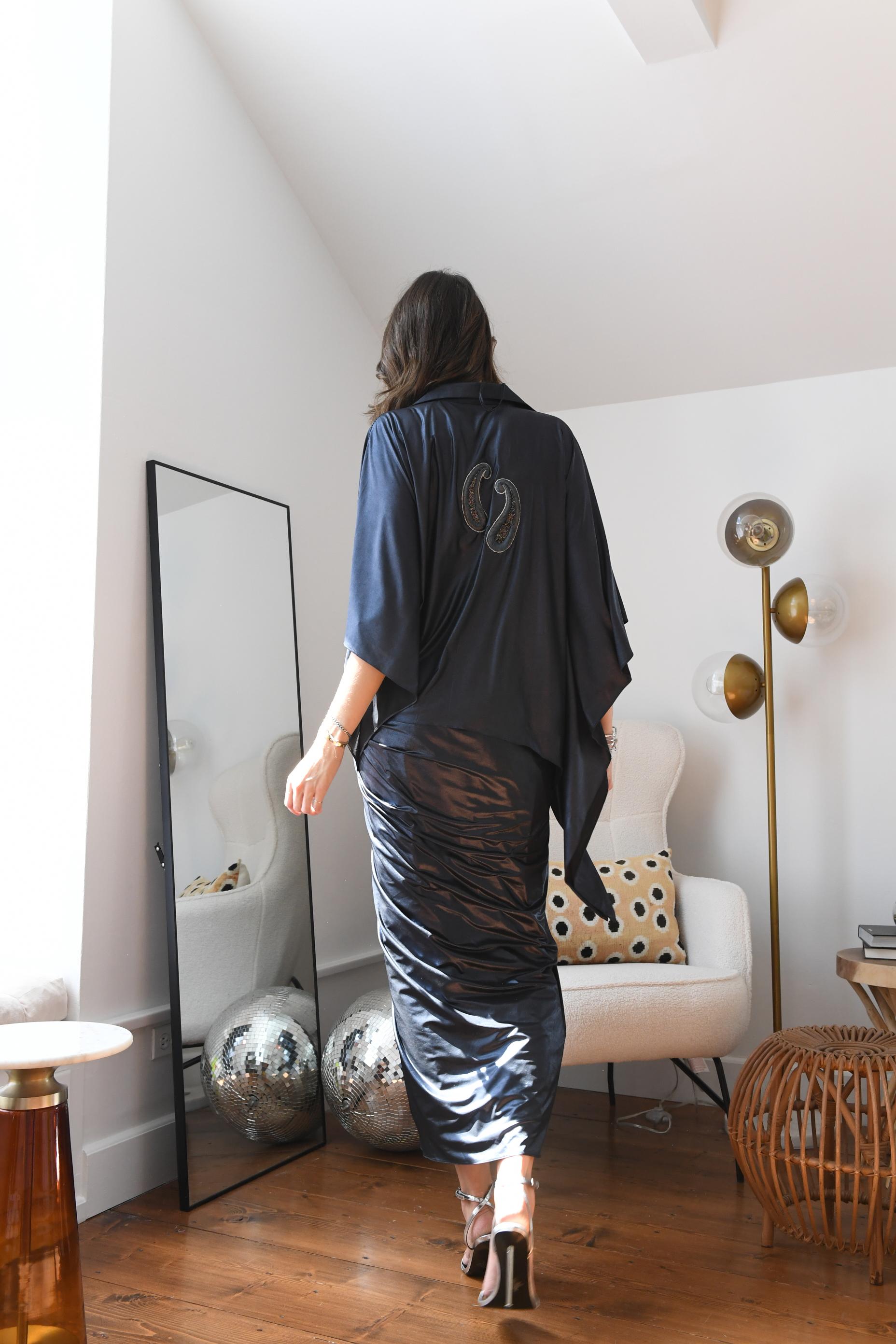 NAVY BLUE LAME KAFTAN SHIRT