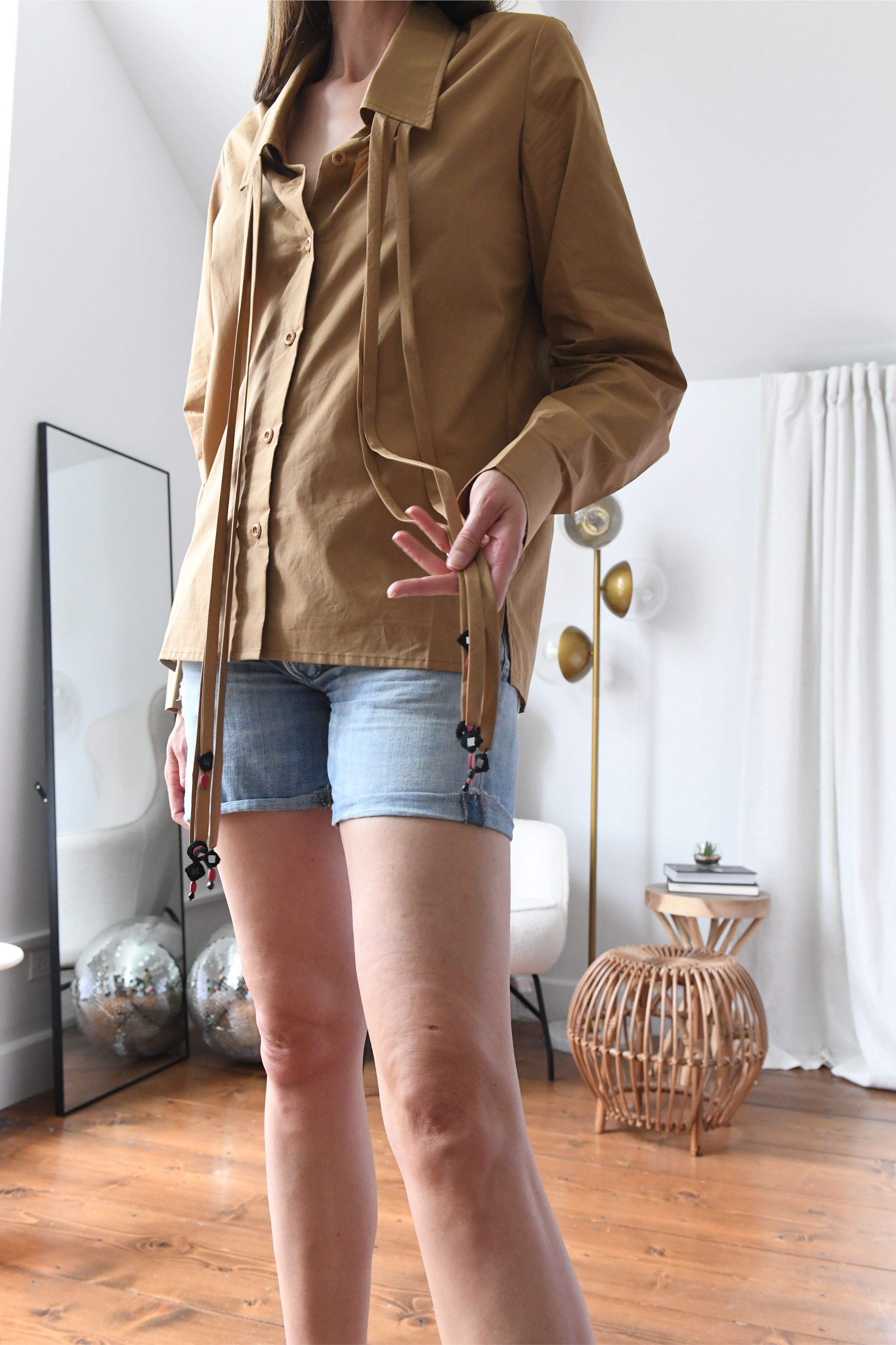 KHAKI FRINGE COLLAR SHIRT