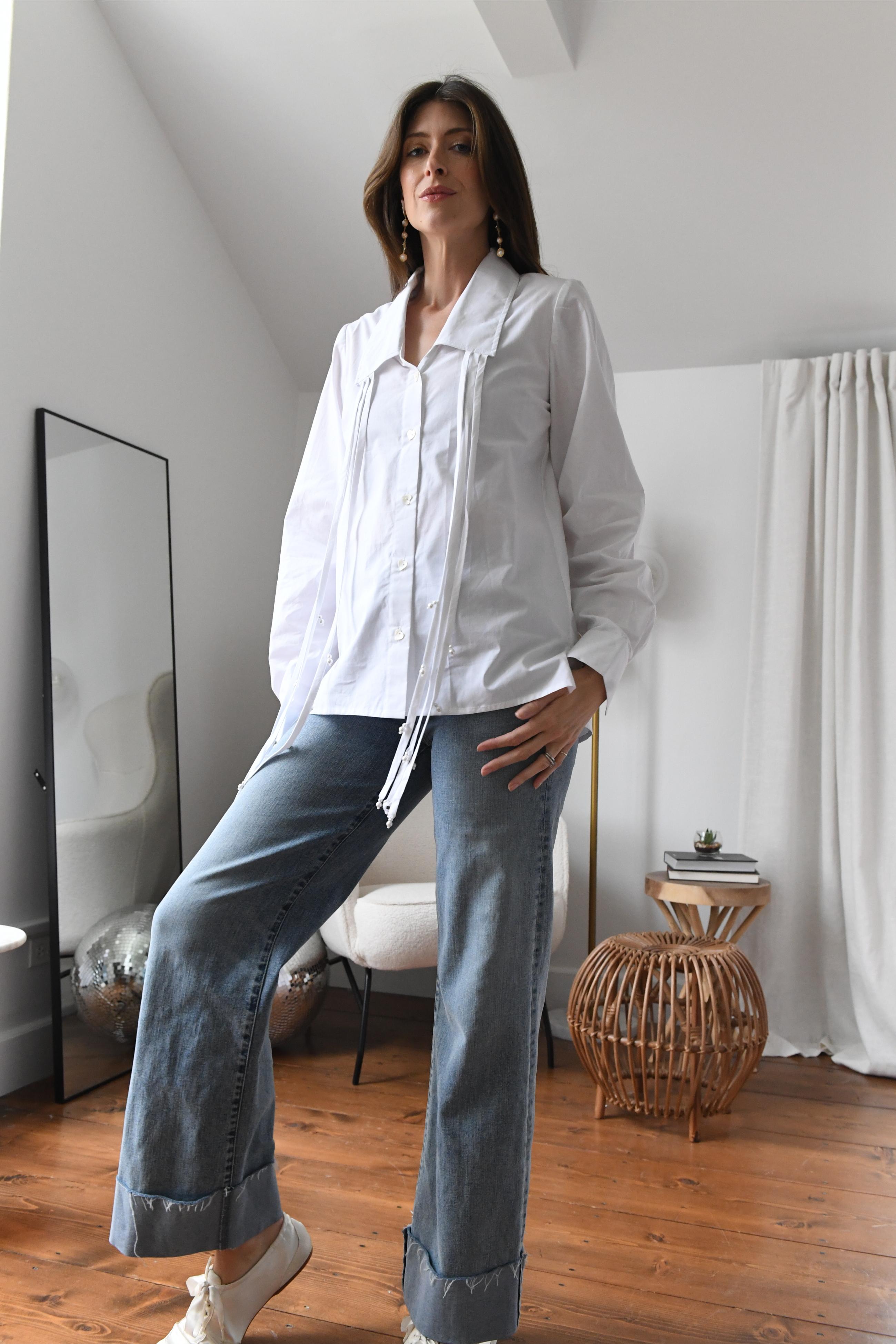 WHITE FRINGE COLLAR SHIRT