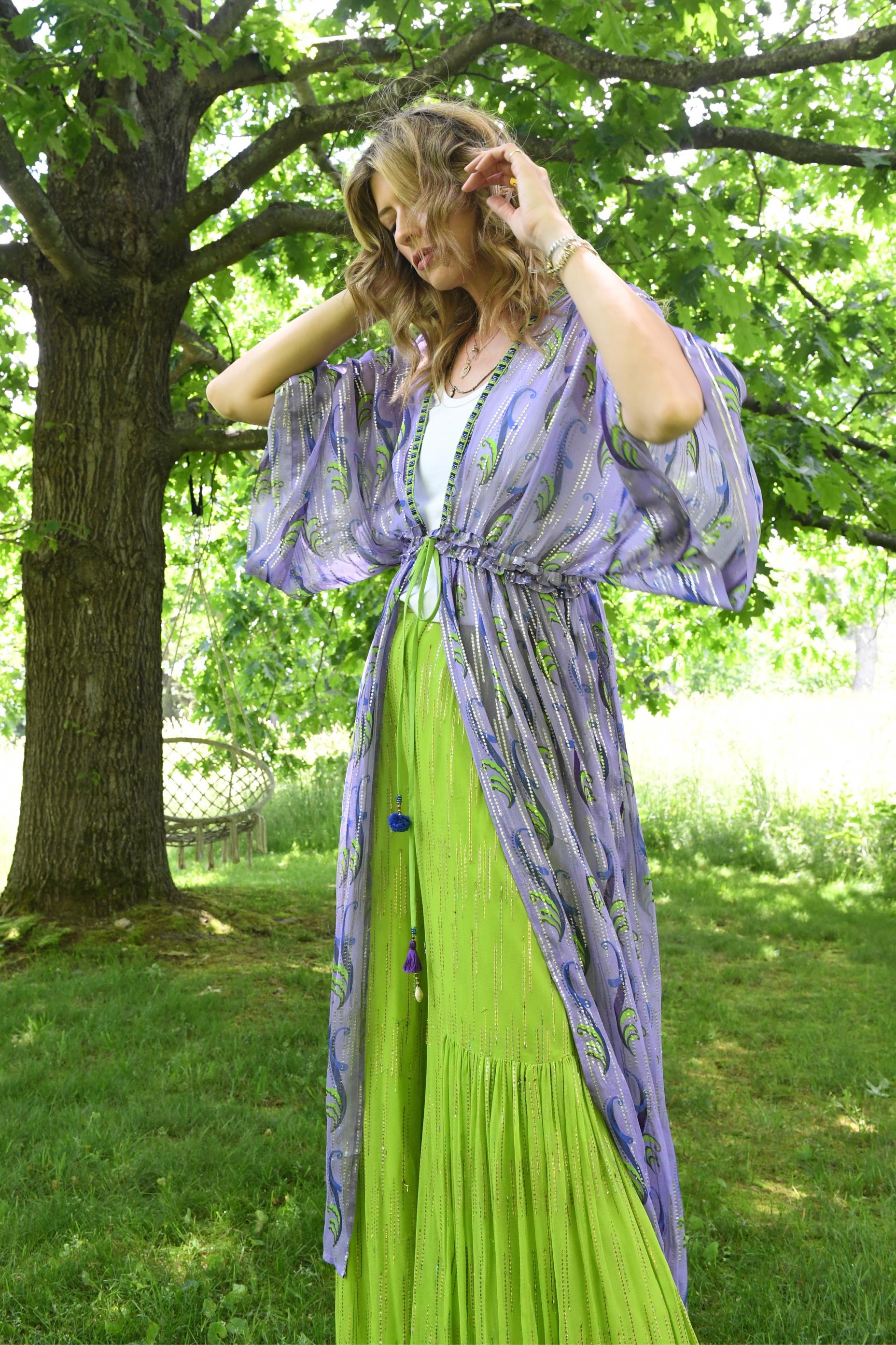 Purple Ruffled Lurex Duster