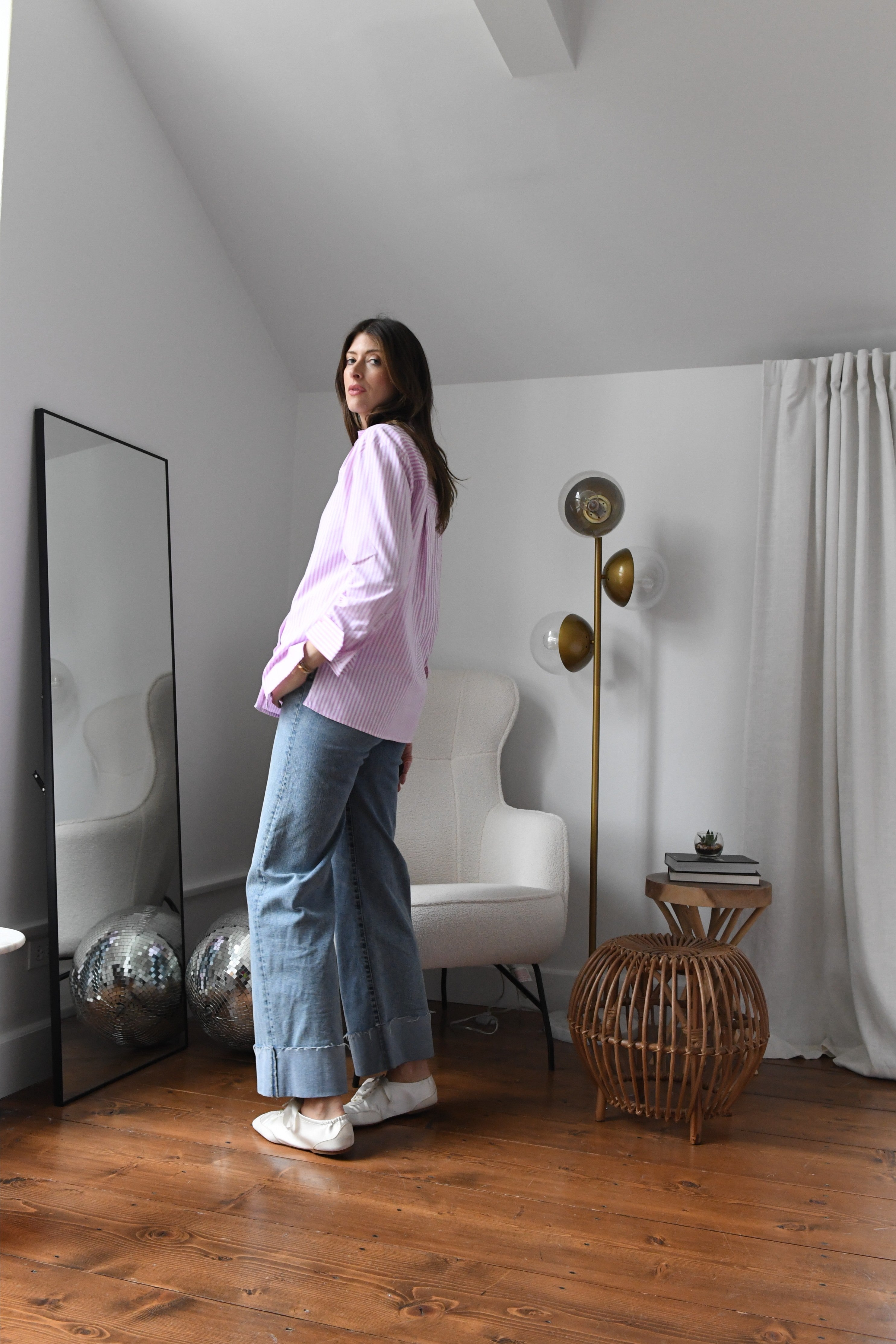 PINK STRIPED RUCHED SHIRT