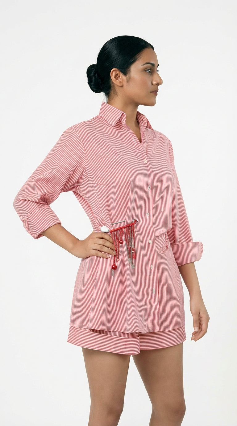 Red Stripes Pinned Heart Shorts