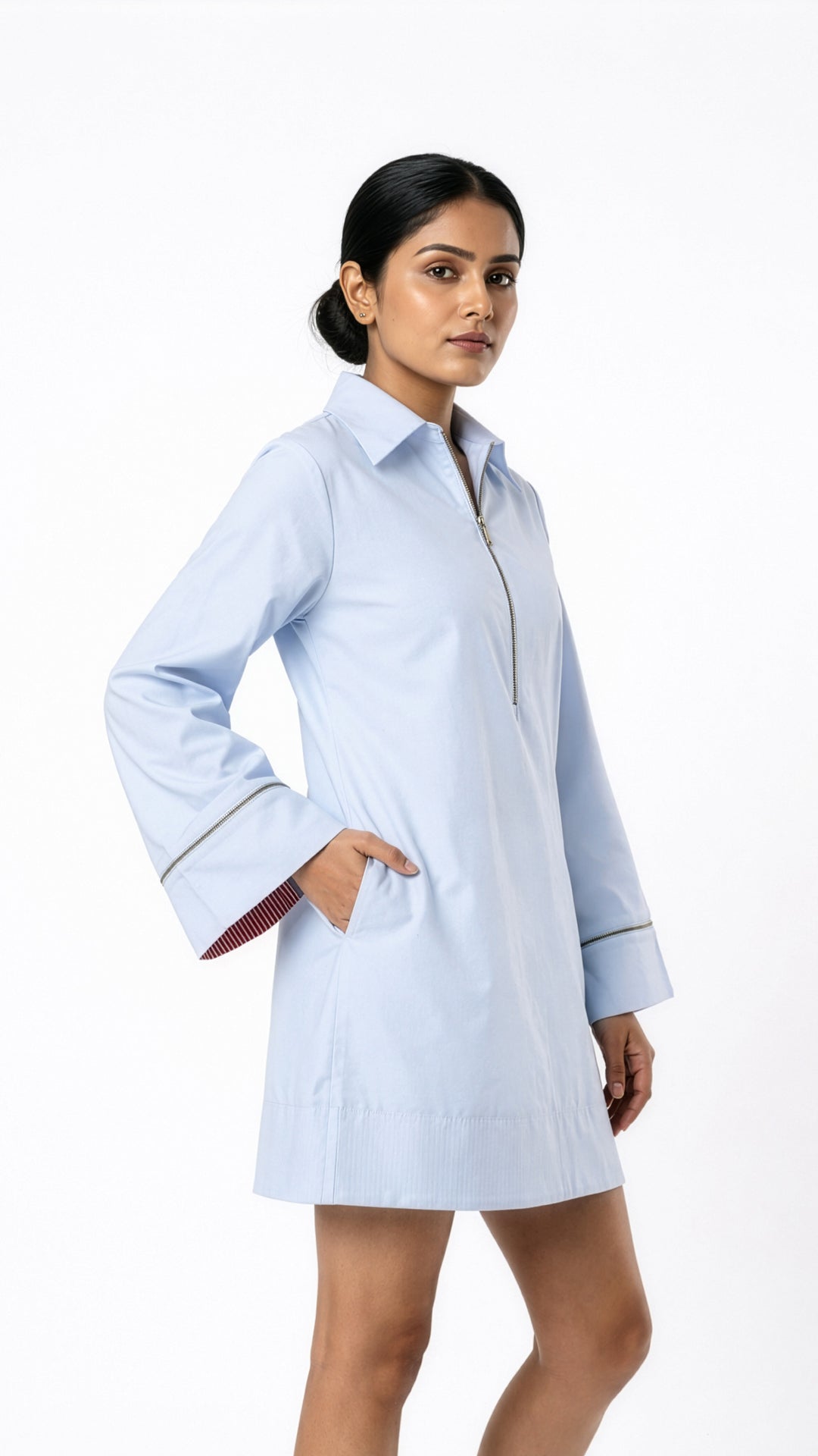 Light Blue Poplin Shirt Dress