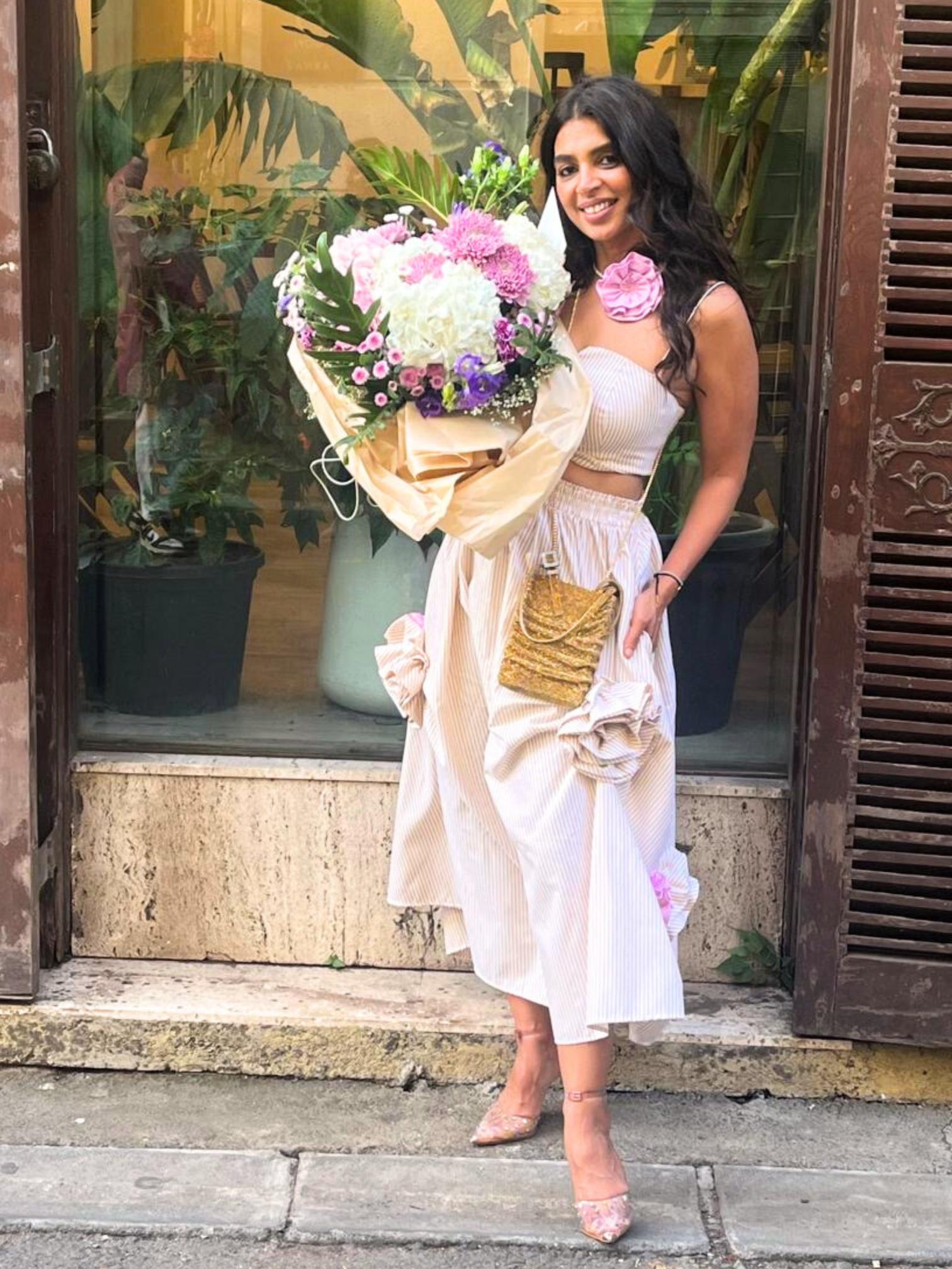 STRIPED ROSETTE SKIRT