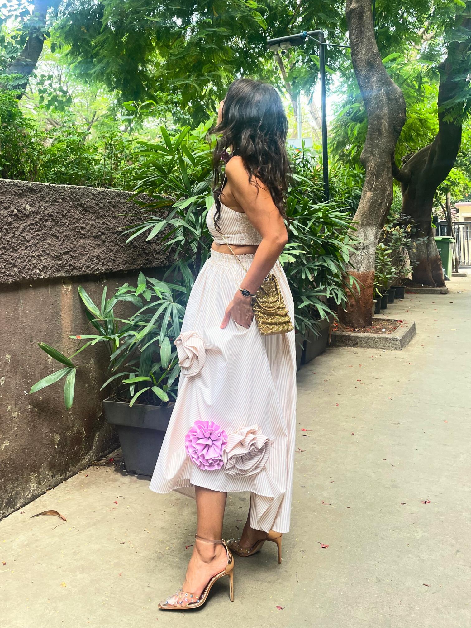 STRIPED ROSETTE SKIRT