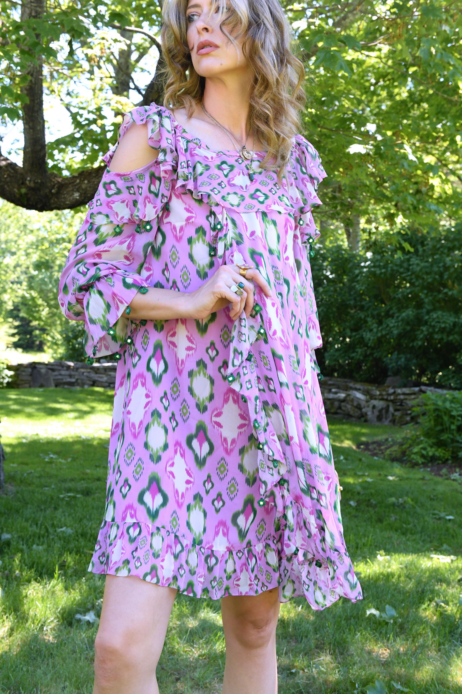 Cheeky Pink Ruffle Off-Shoulder Dress