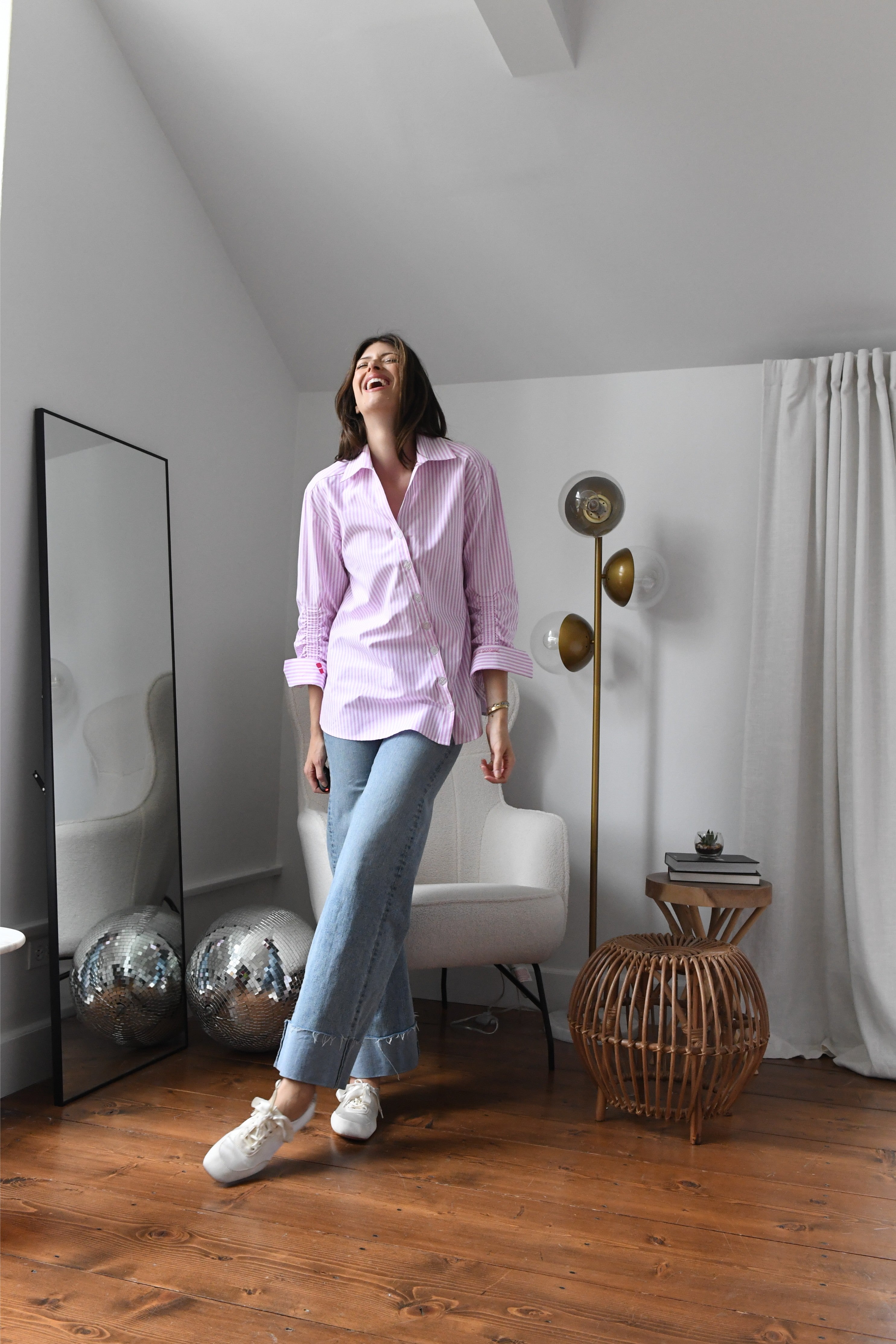PINK STRIPED RUCHED SHIRT