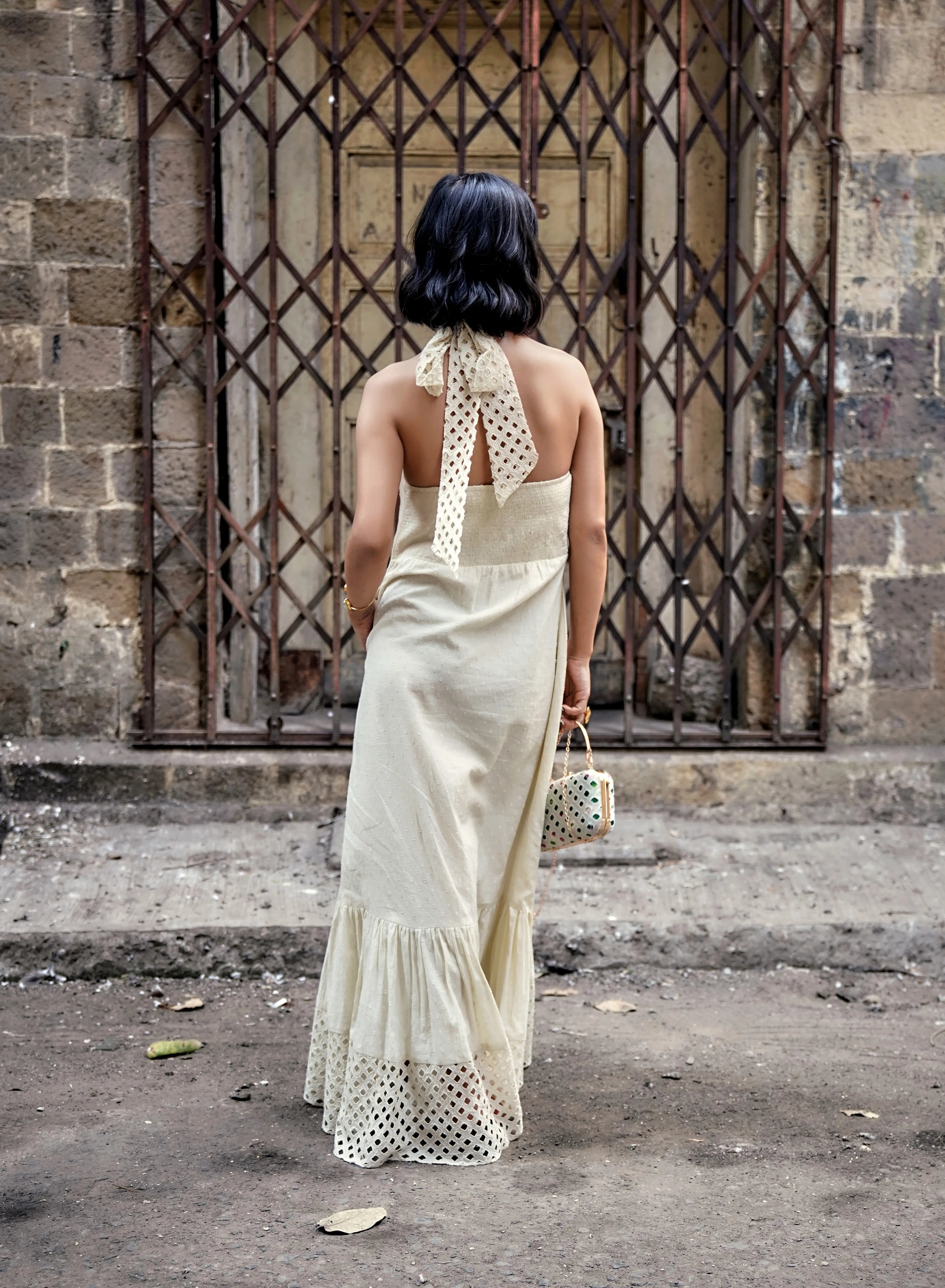 SEA SALT FABRIC PLAY HALTER MAXI DRESS