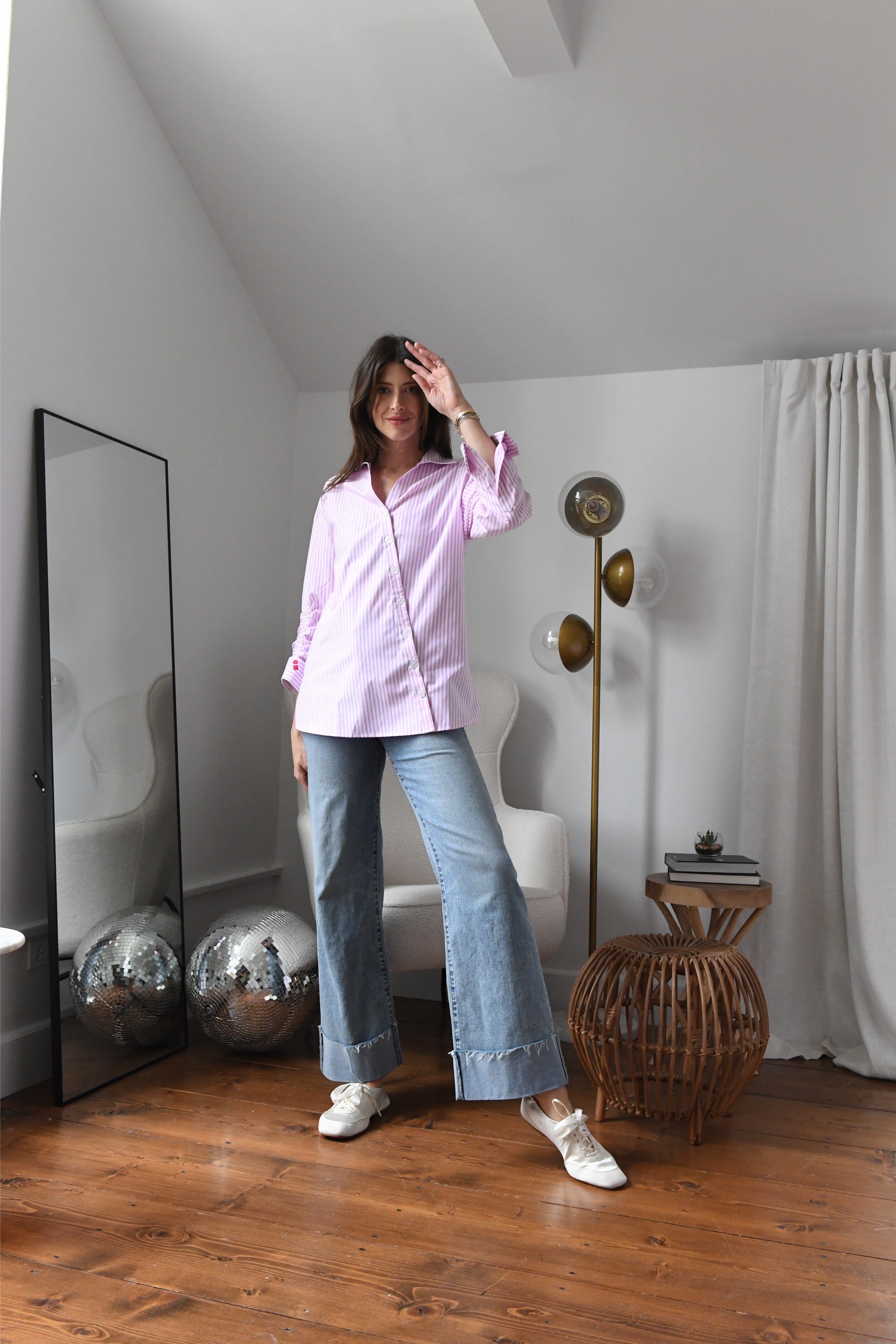 PINK STRIPED RUCHED SHIRT