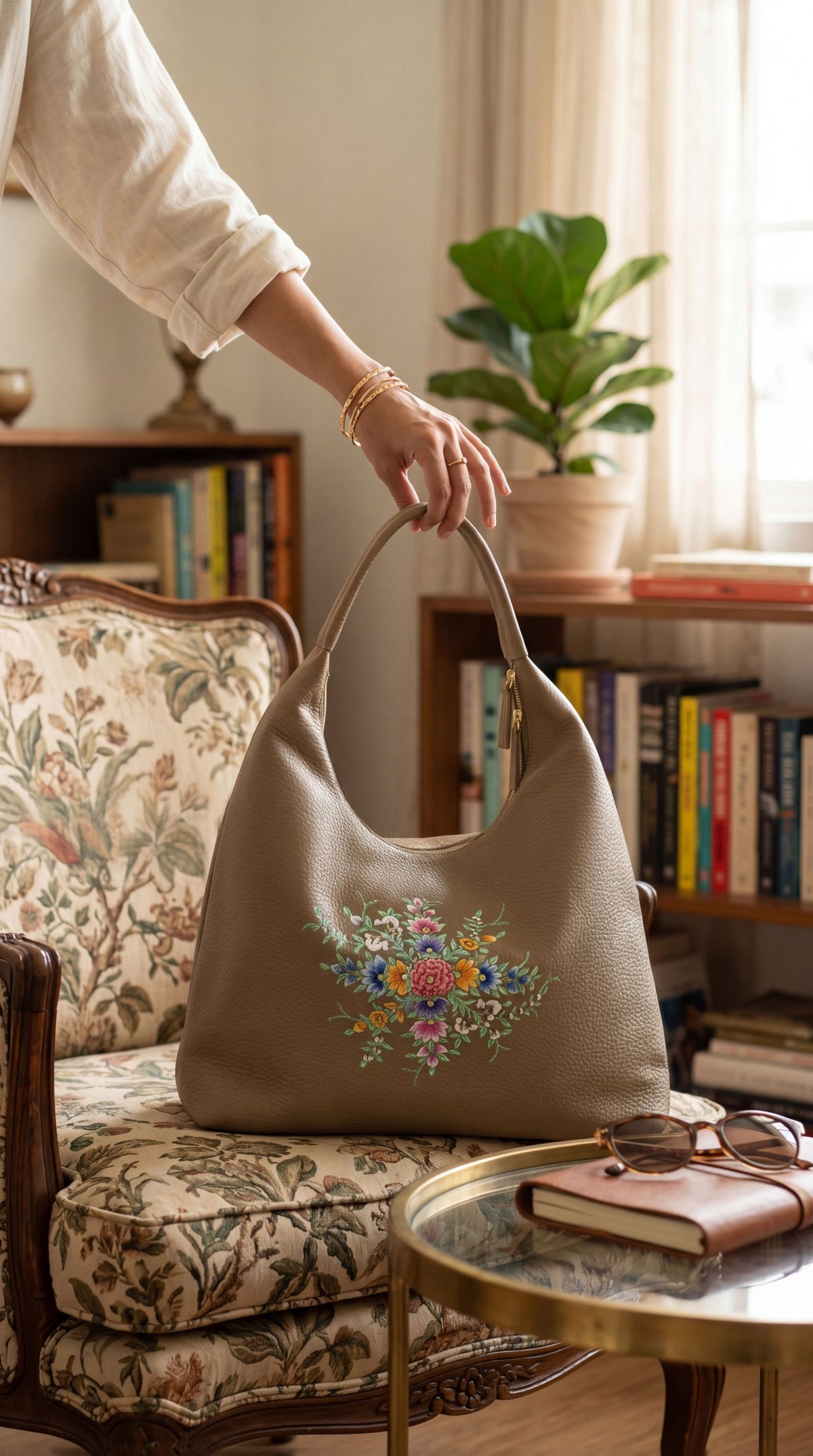 Brown Gul Floral Tote