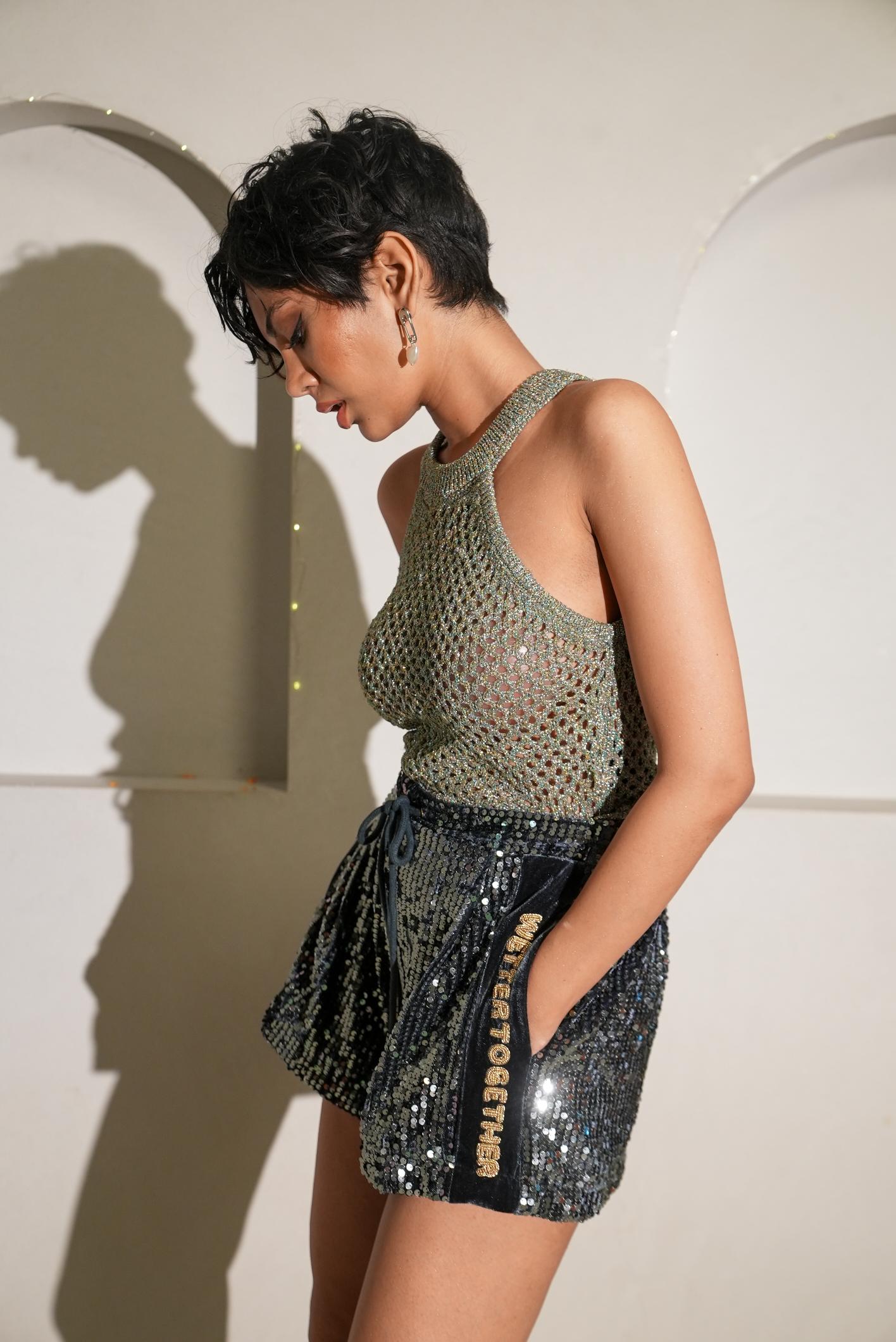 Ash Grey Sequin Shorts