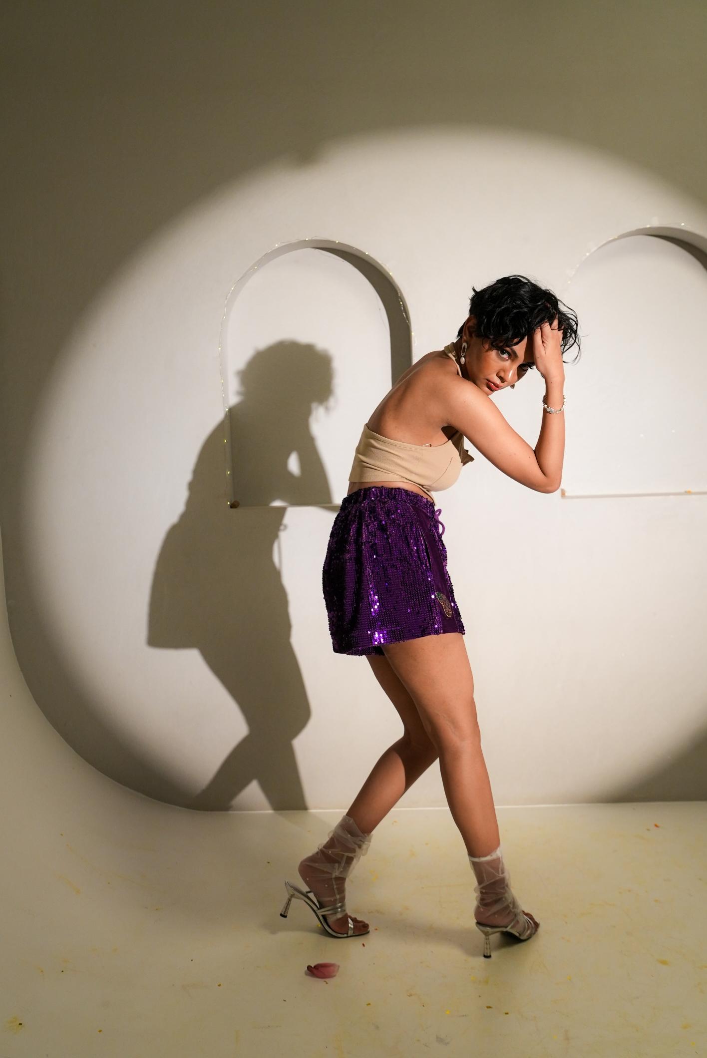 Aubergine Sequin Shorts