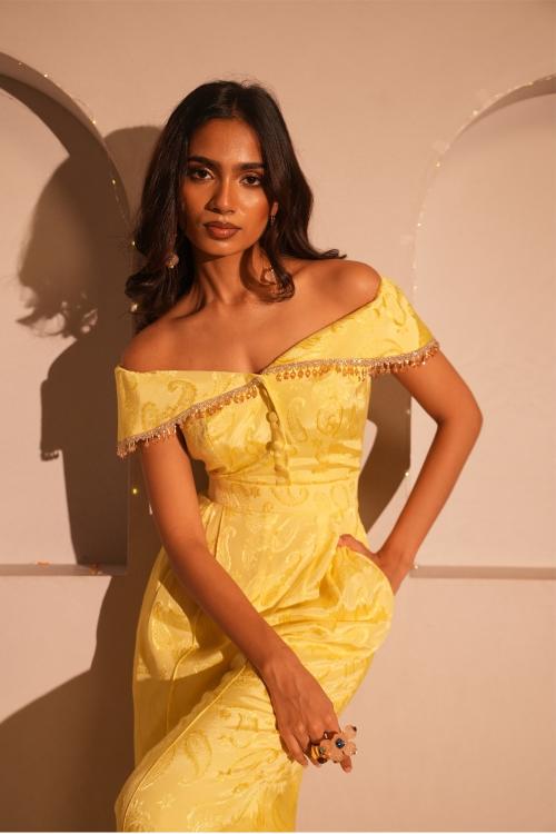 Citrine Butter Yellow Off-Shoulder Jumpsuit