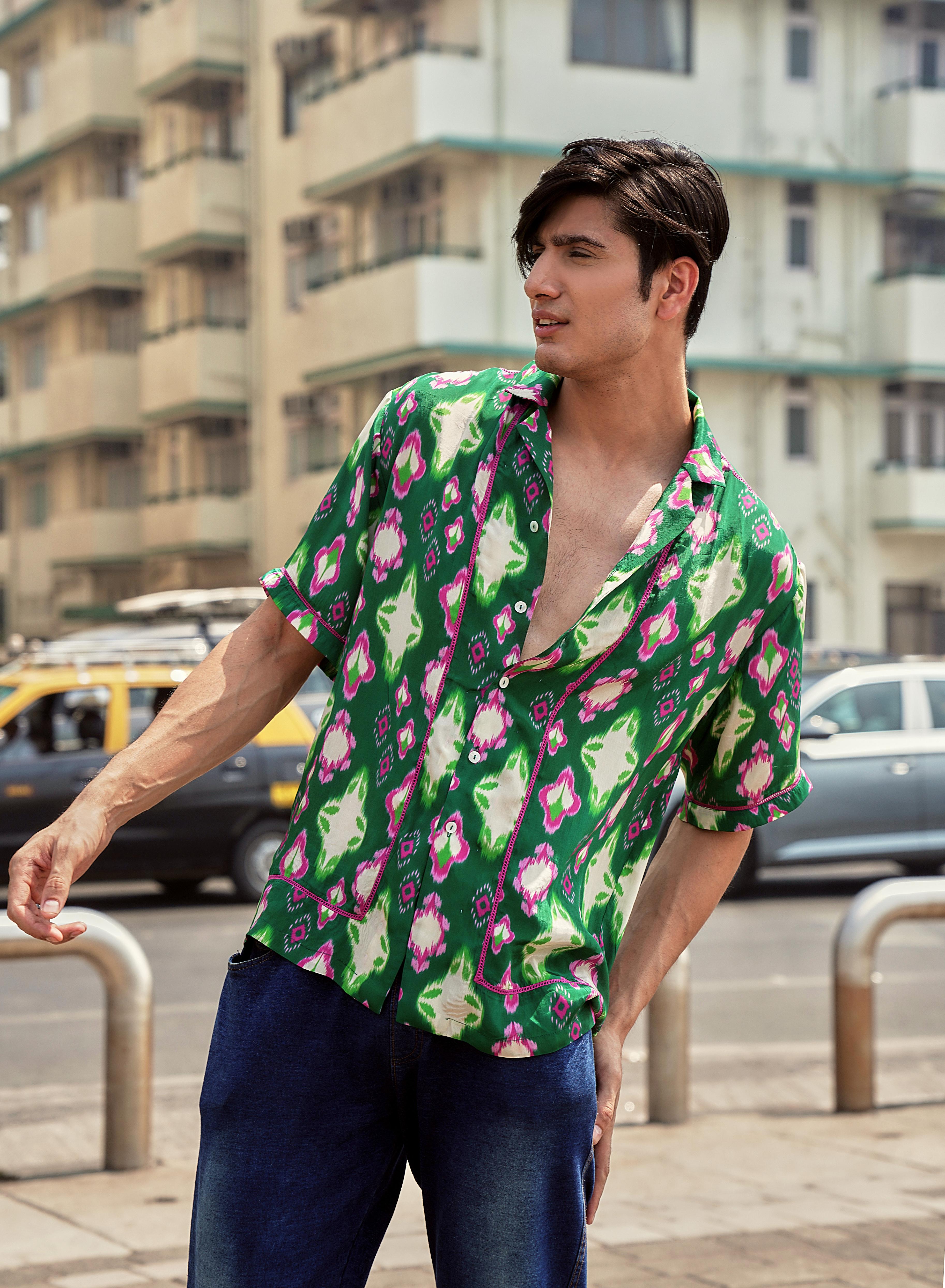 Café Green Ikat Ladder Lace Shirt