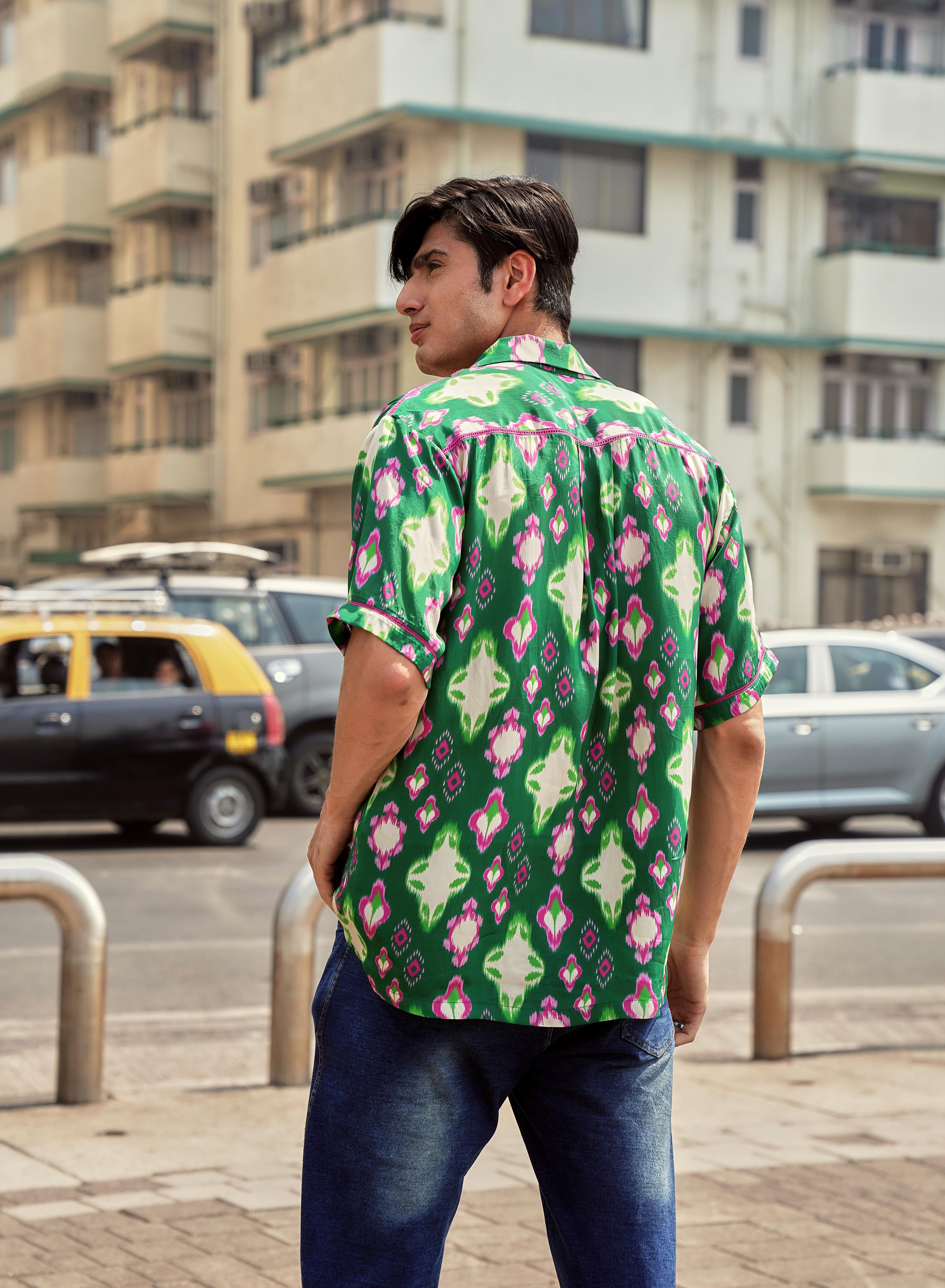 Café Green Ikat Ladder Lace Shirt