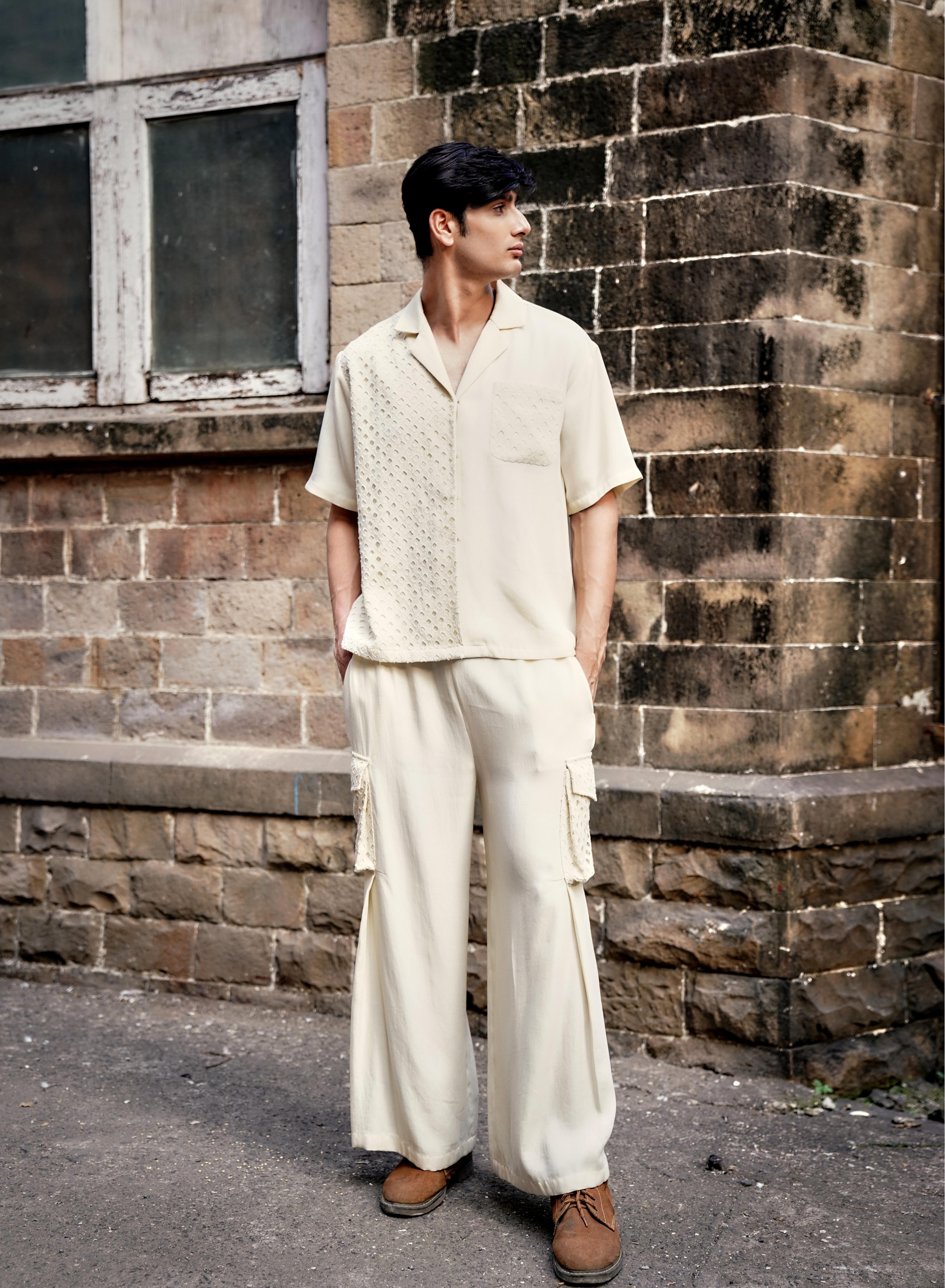 Sea Salt Schiffli Cotton Twill Shirt