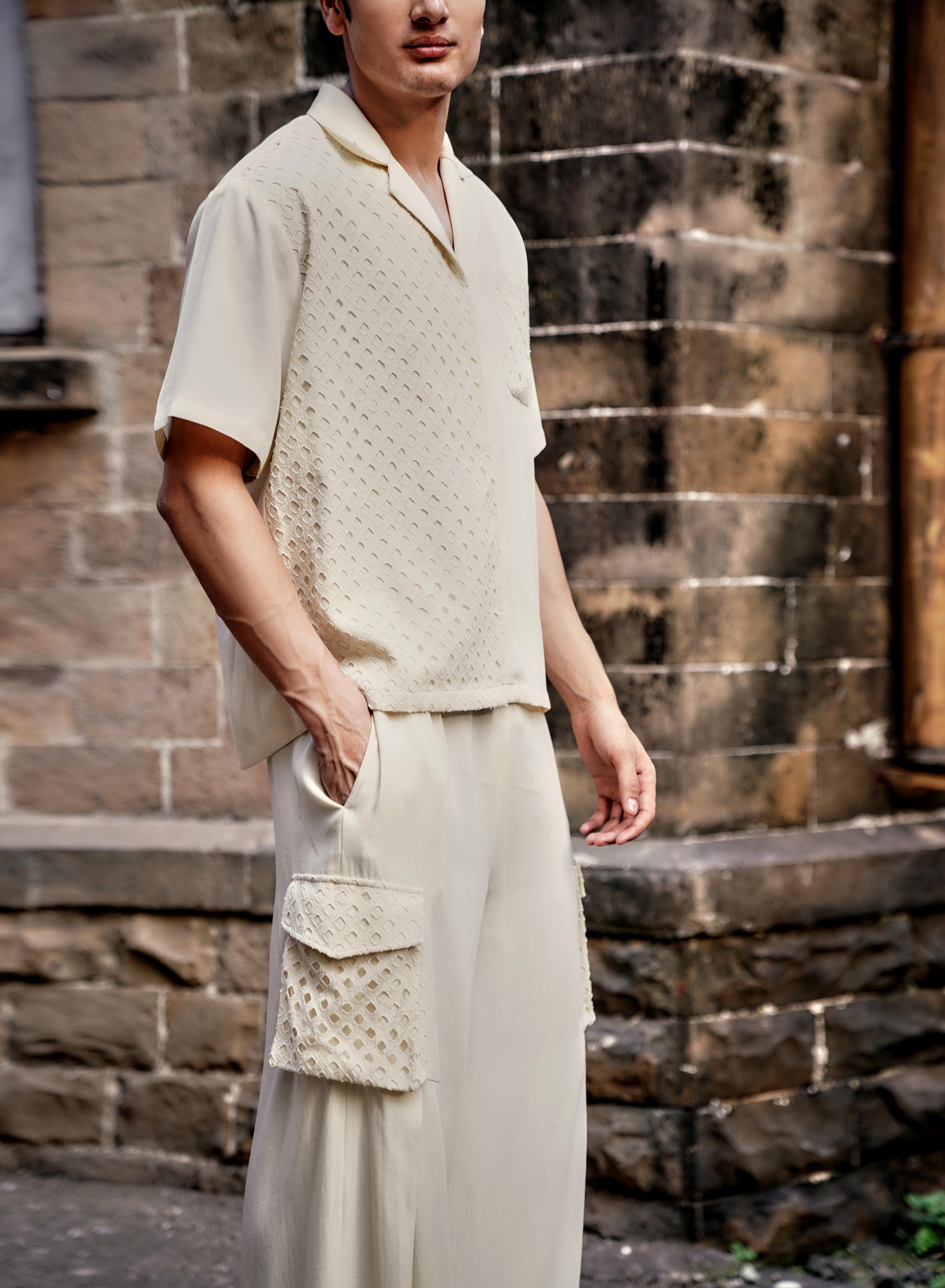 Sea Salt Schiffli Cotton Twill Shirt