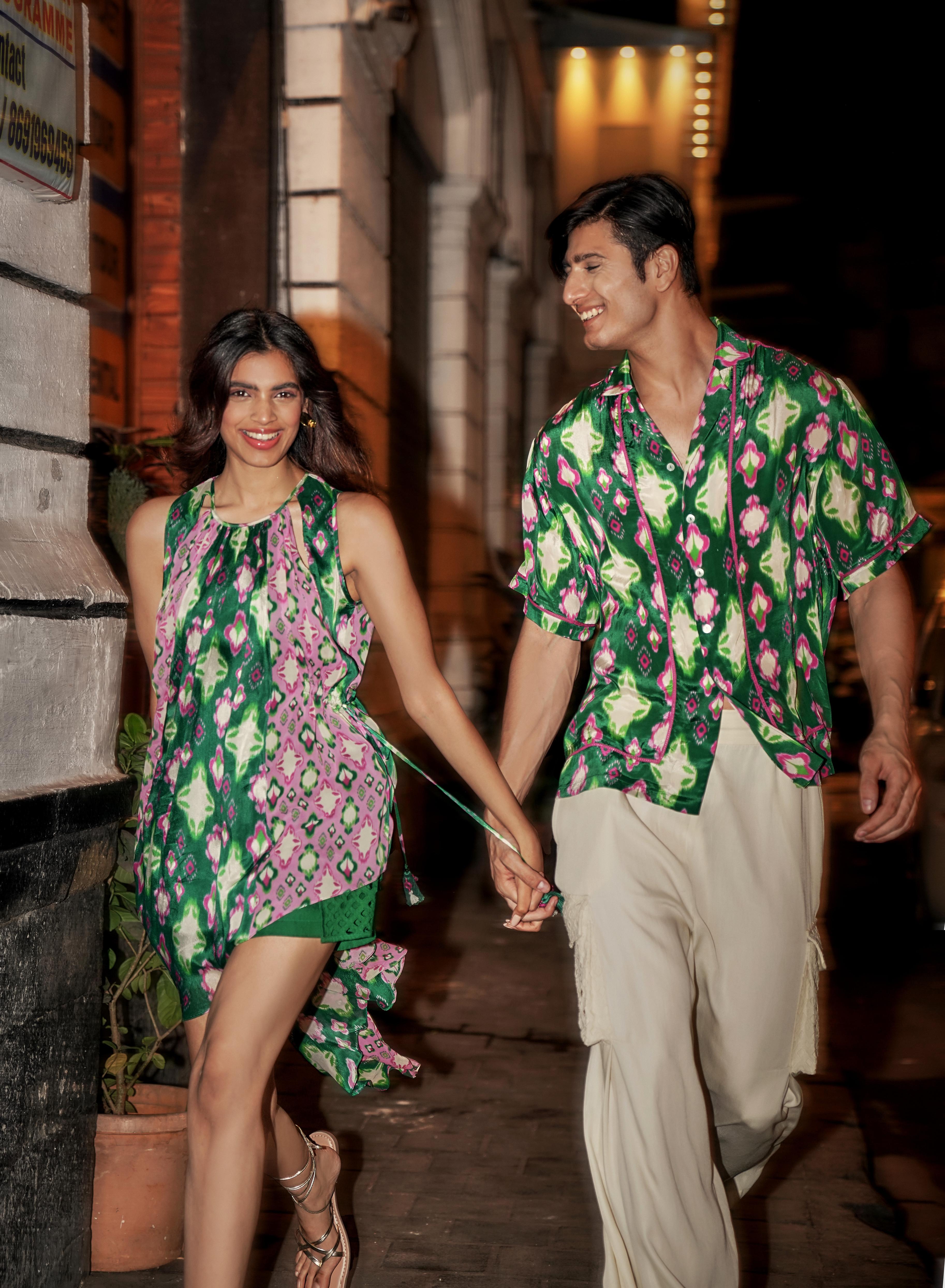 Café Green Ikat Ladder Lace Shirt