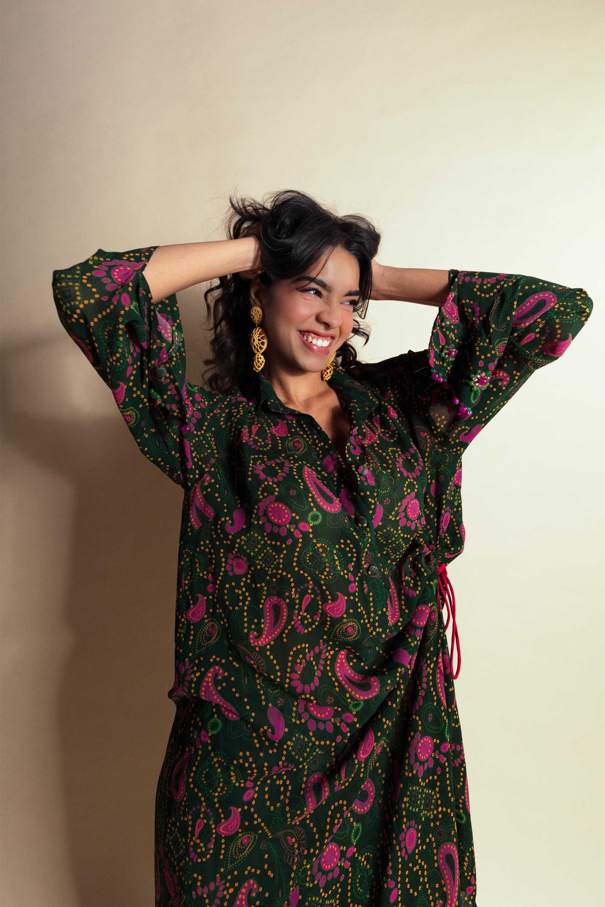 BERRY-MATCHA PAISLEY CORE SHIRT DRESS