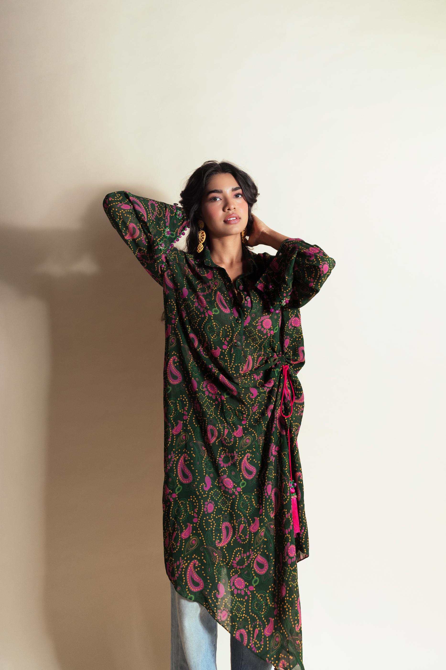 BERRY-MATCHA PAISLEY CORE SHIRT DRESS