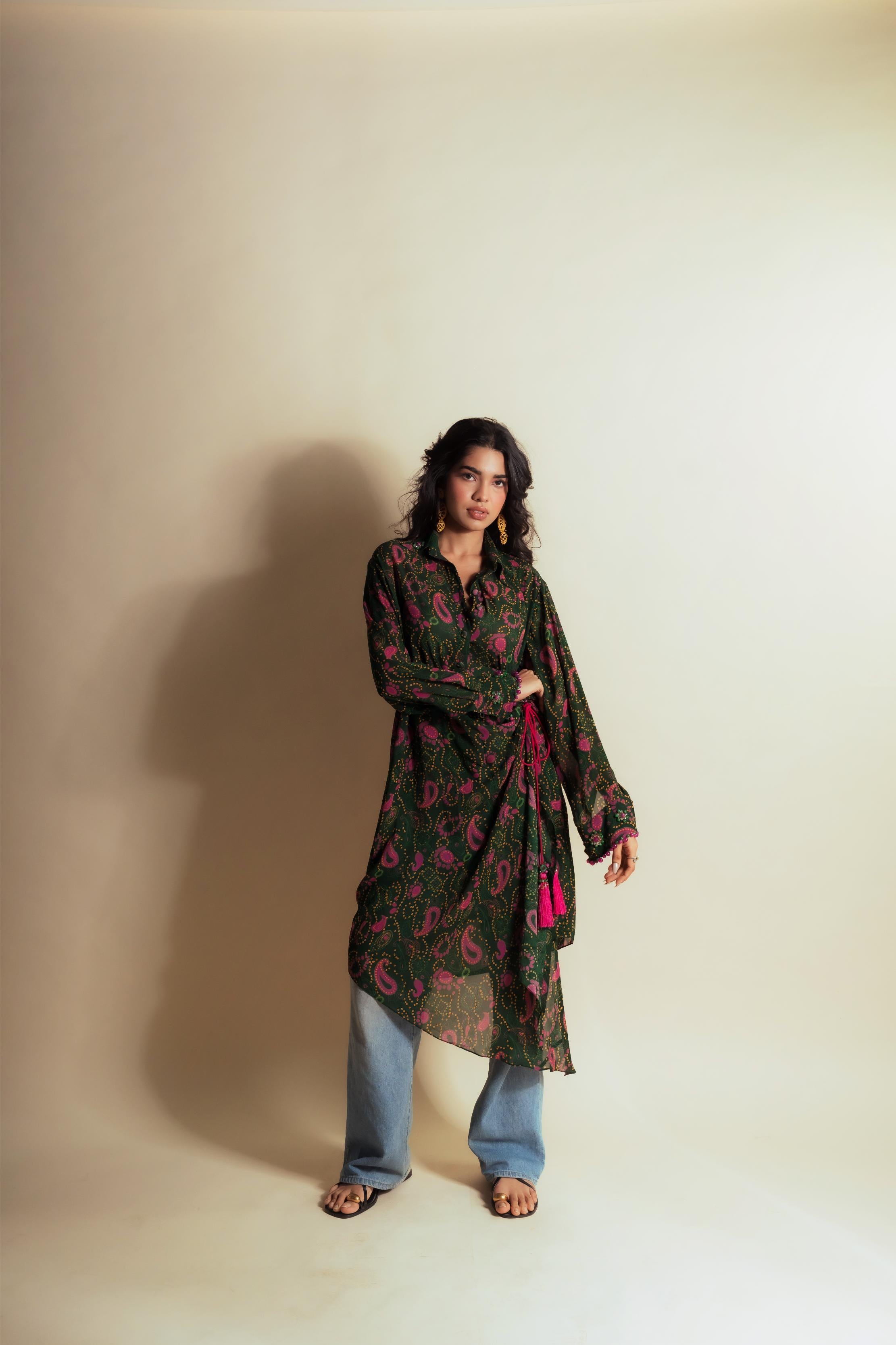 BERRY-MATCHA PAISLEY CORE SHIRT DRESS
