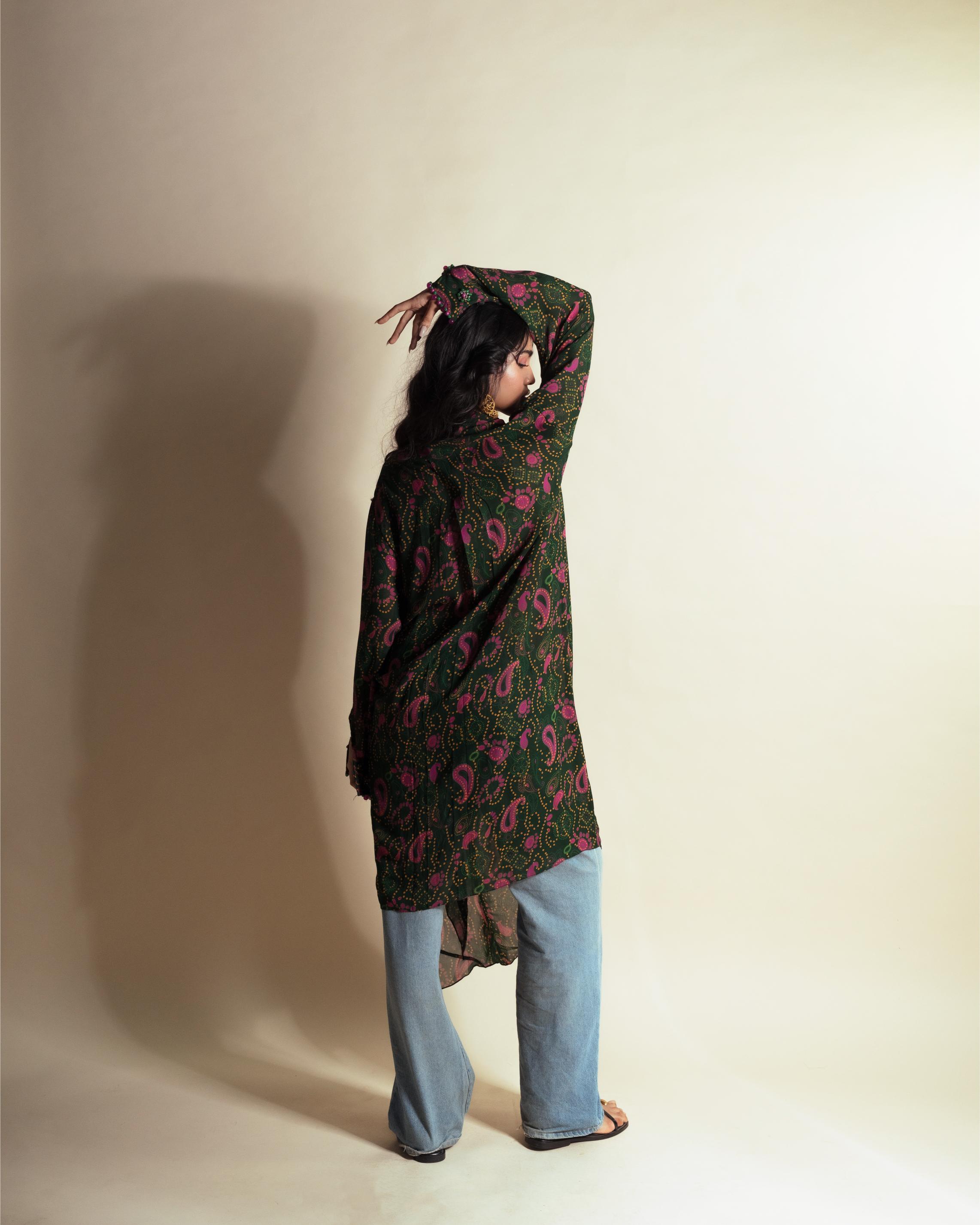 BERRY-MATCHA PAISLEY CORE SHIRT DRESS