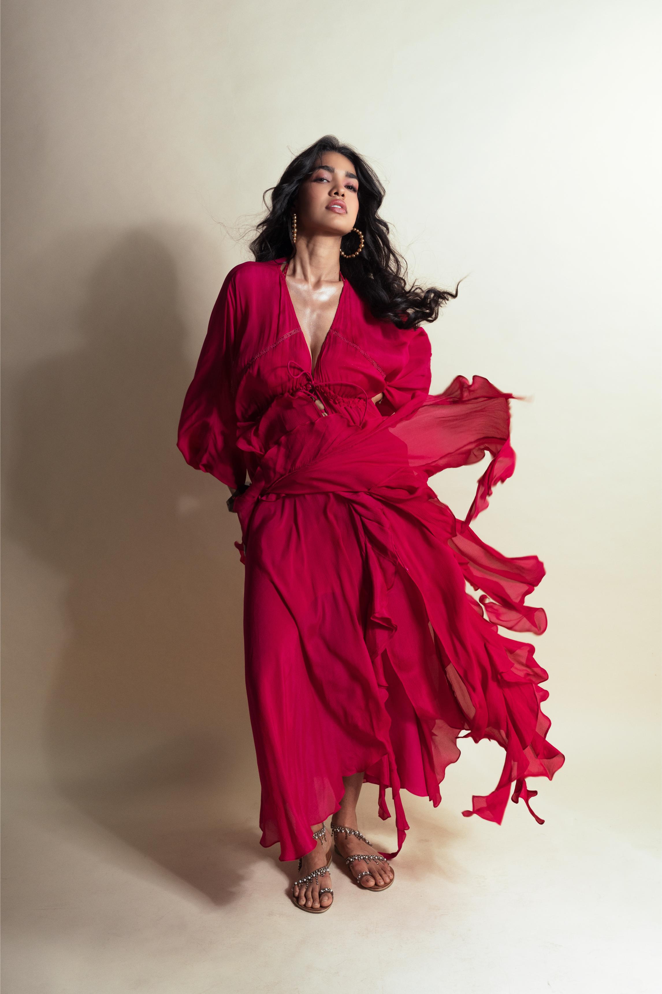 HOT STRAWBERRY CASCADE RUFFLE DUSTER