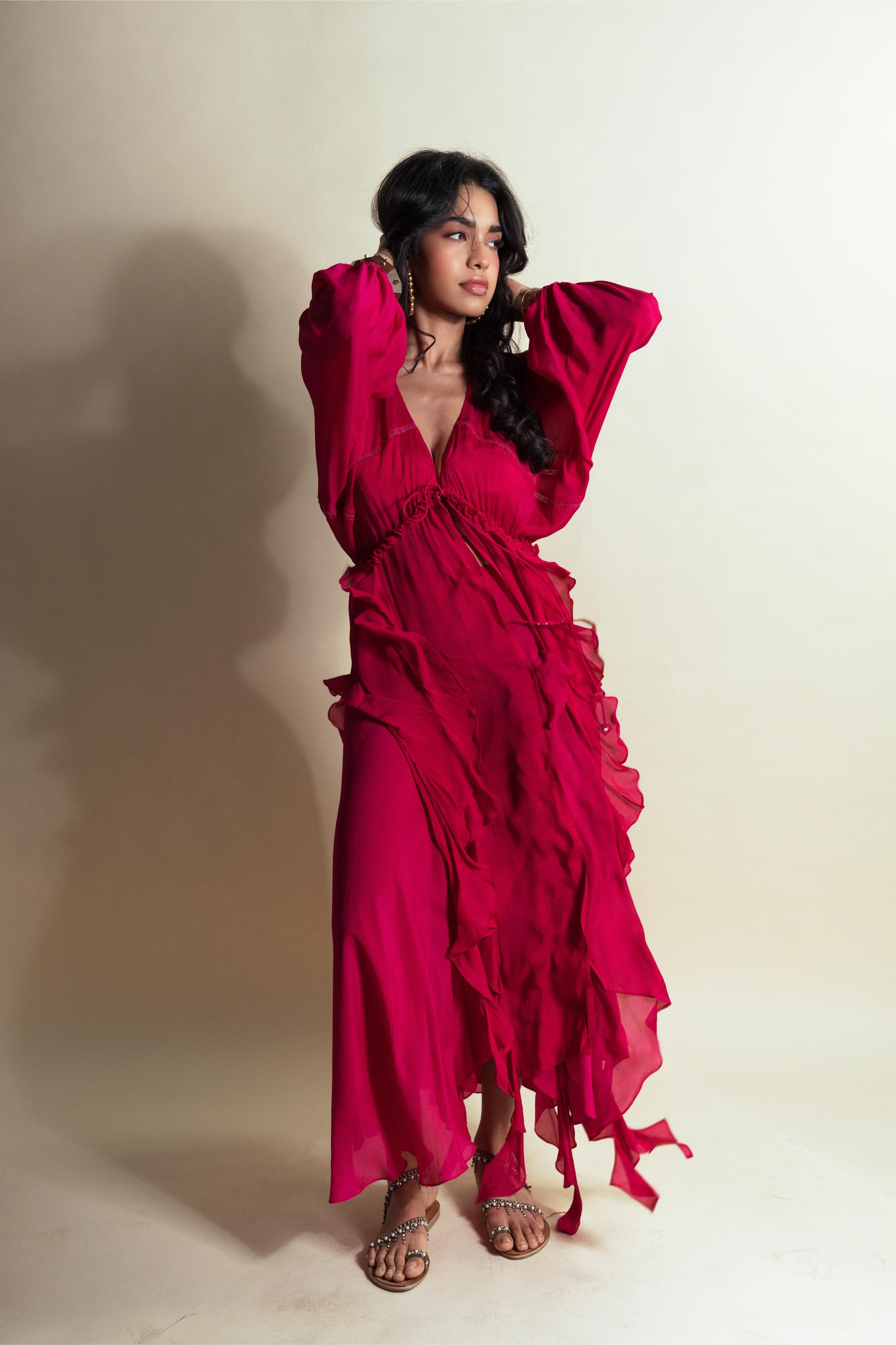 HOT STRAWBERRY CASCADE RUFFLE DUSTER