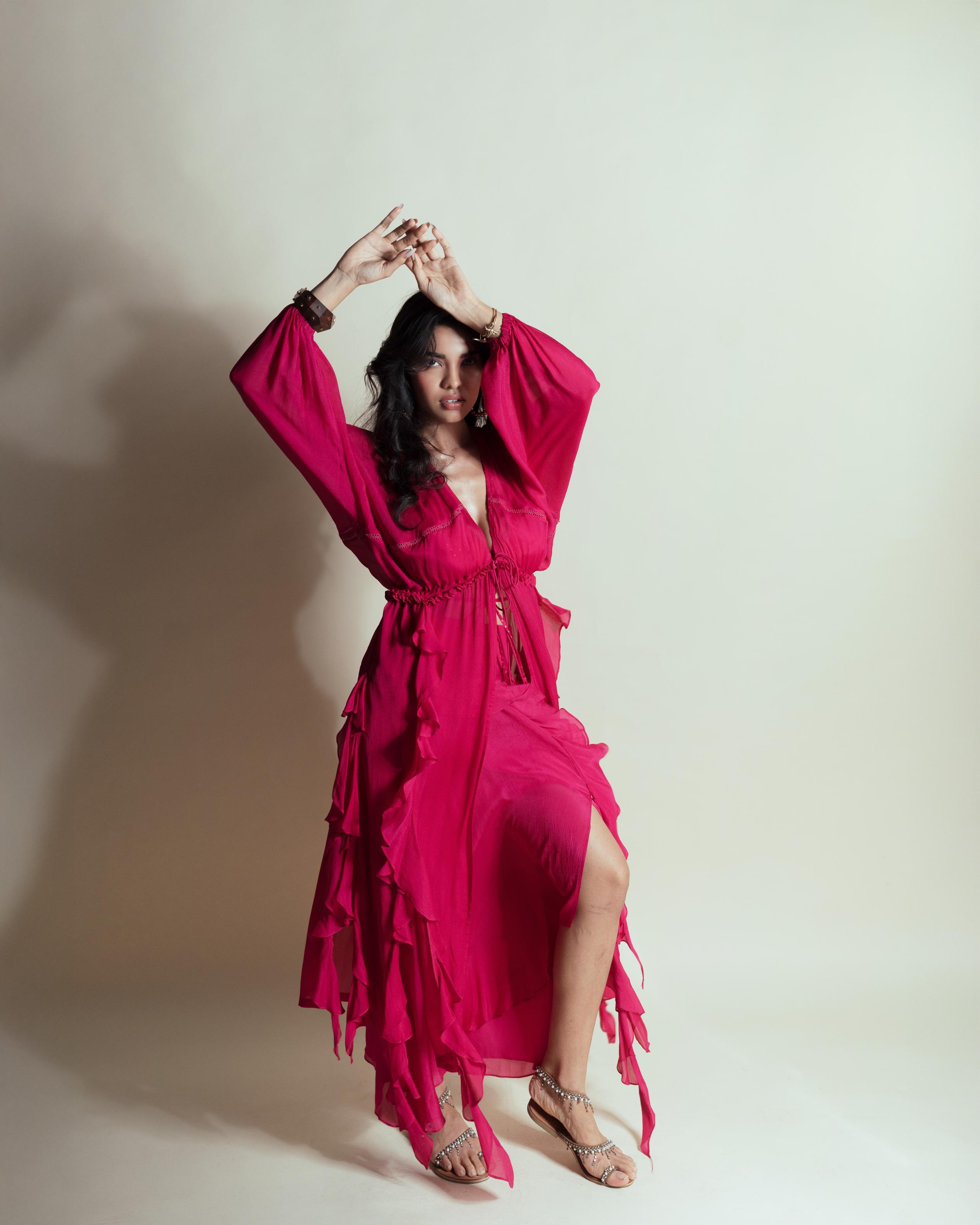 HOT STRAWBERRY CASCADE RUFFLE DUSTER