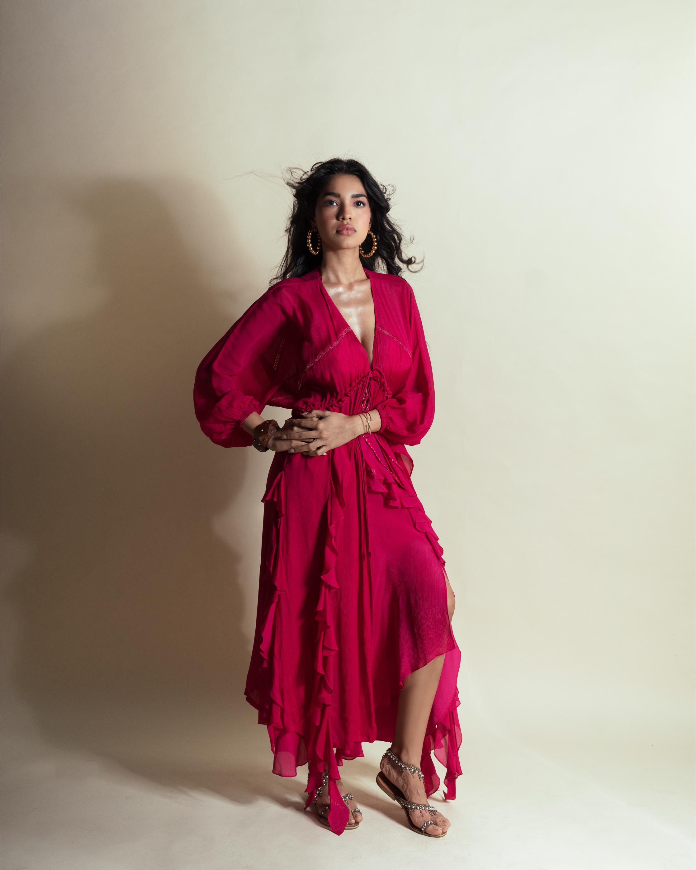 HOT STRAWBERRY CASCADE RUFFLE DUSTER