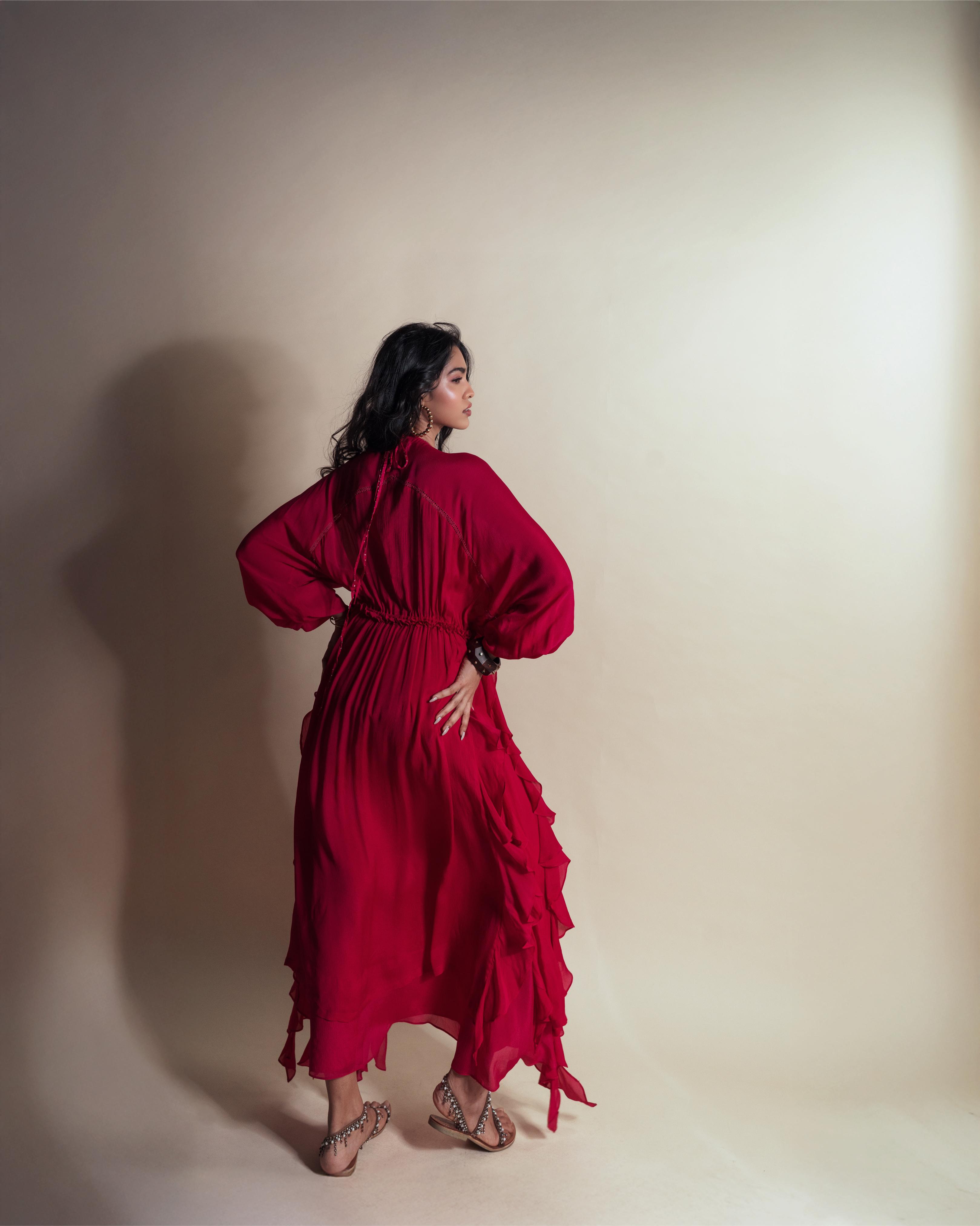 HOT STRAWBERRY CASCADE RUFFLE DUSTER