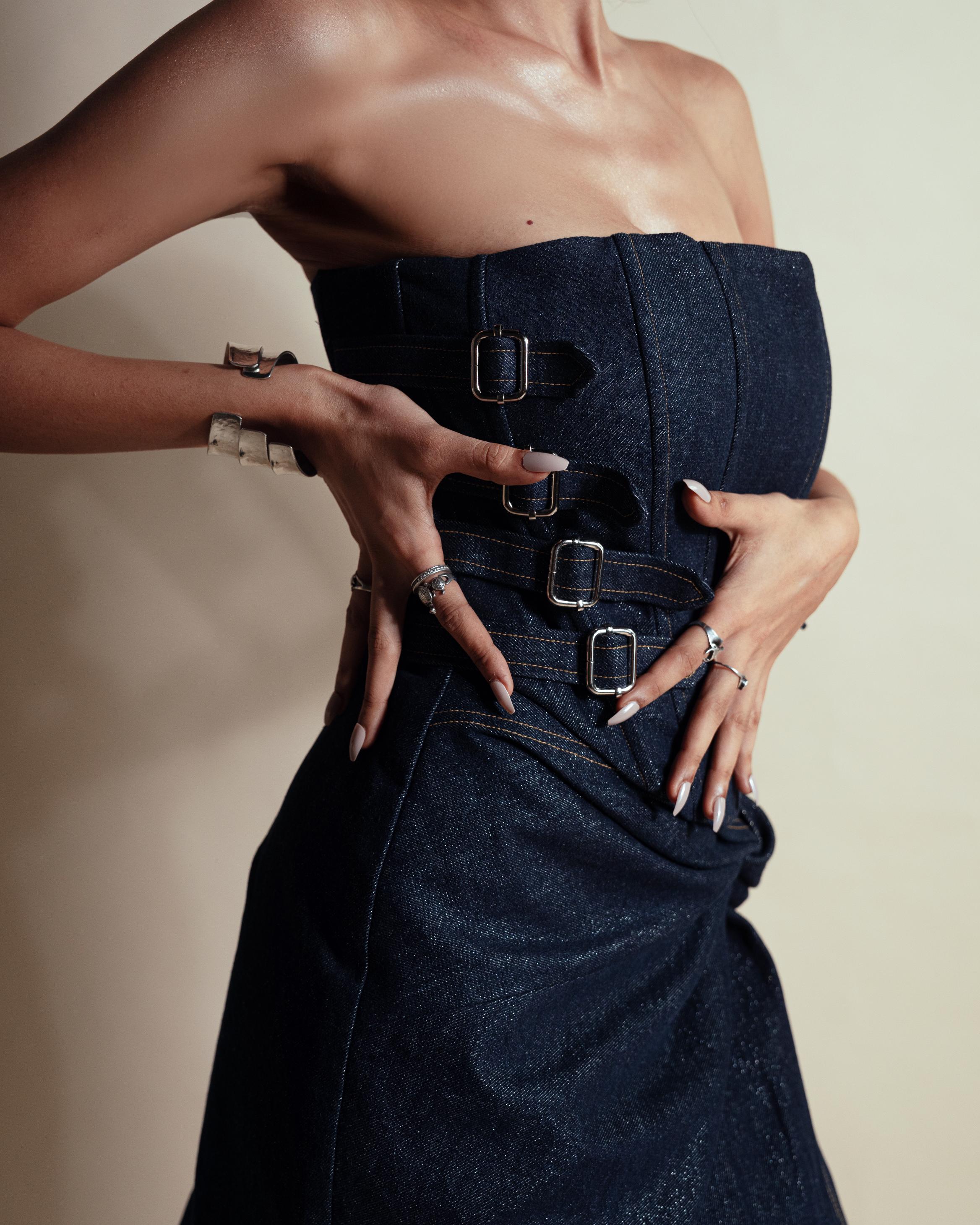 DEEP SPACE DENIM KNOTTED SKIRT