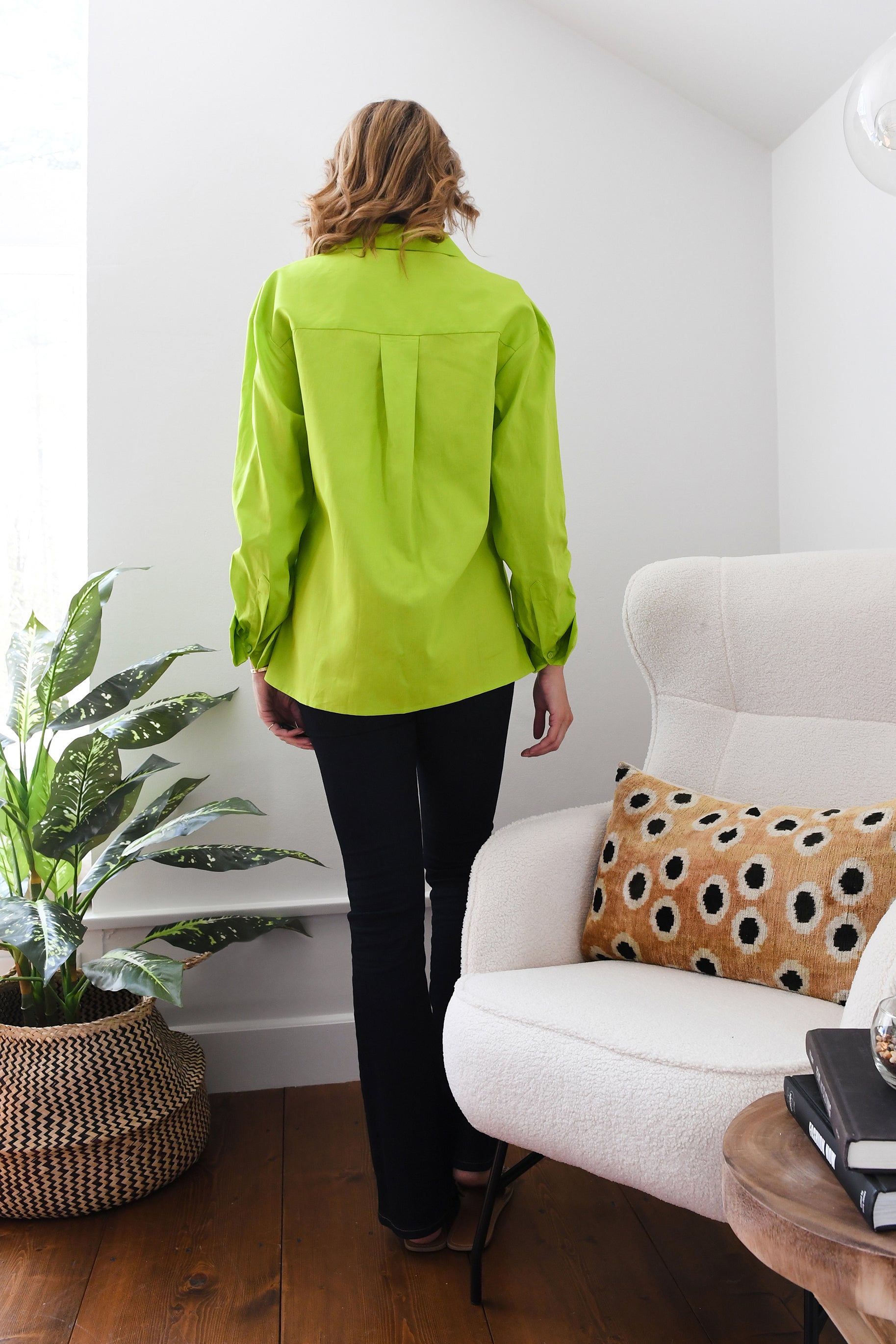Lime Green Poplin Ruched Shirt