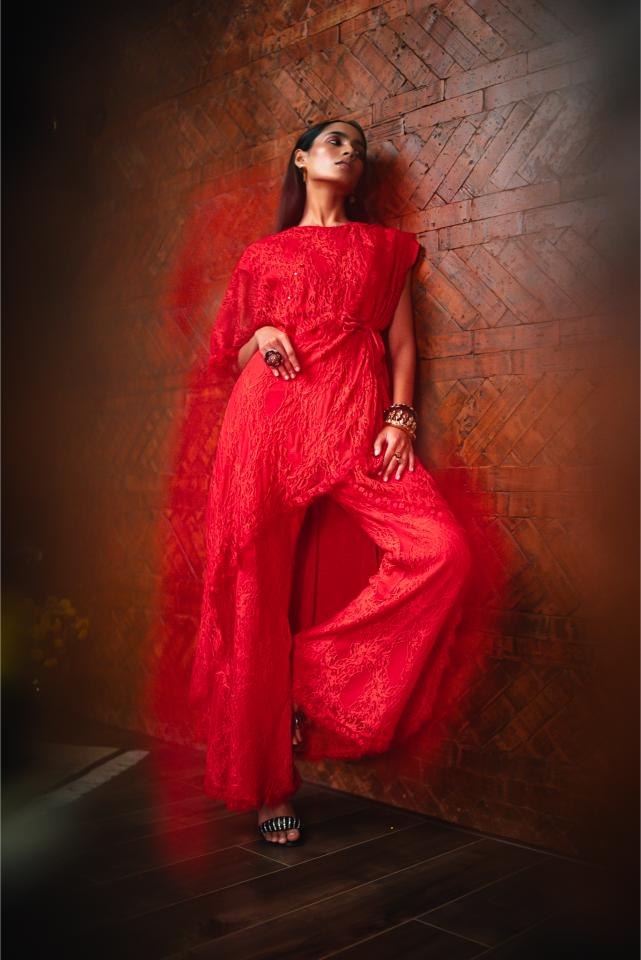 GARNET RED BELL BOTTOM PANTS