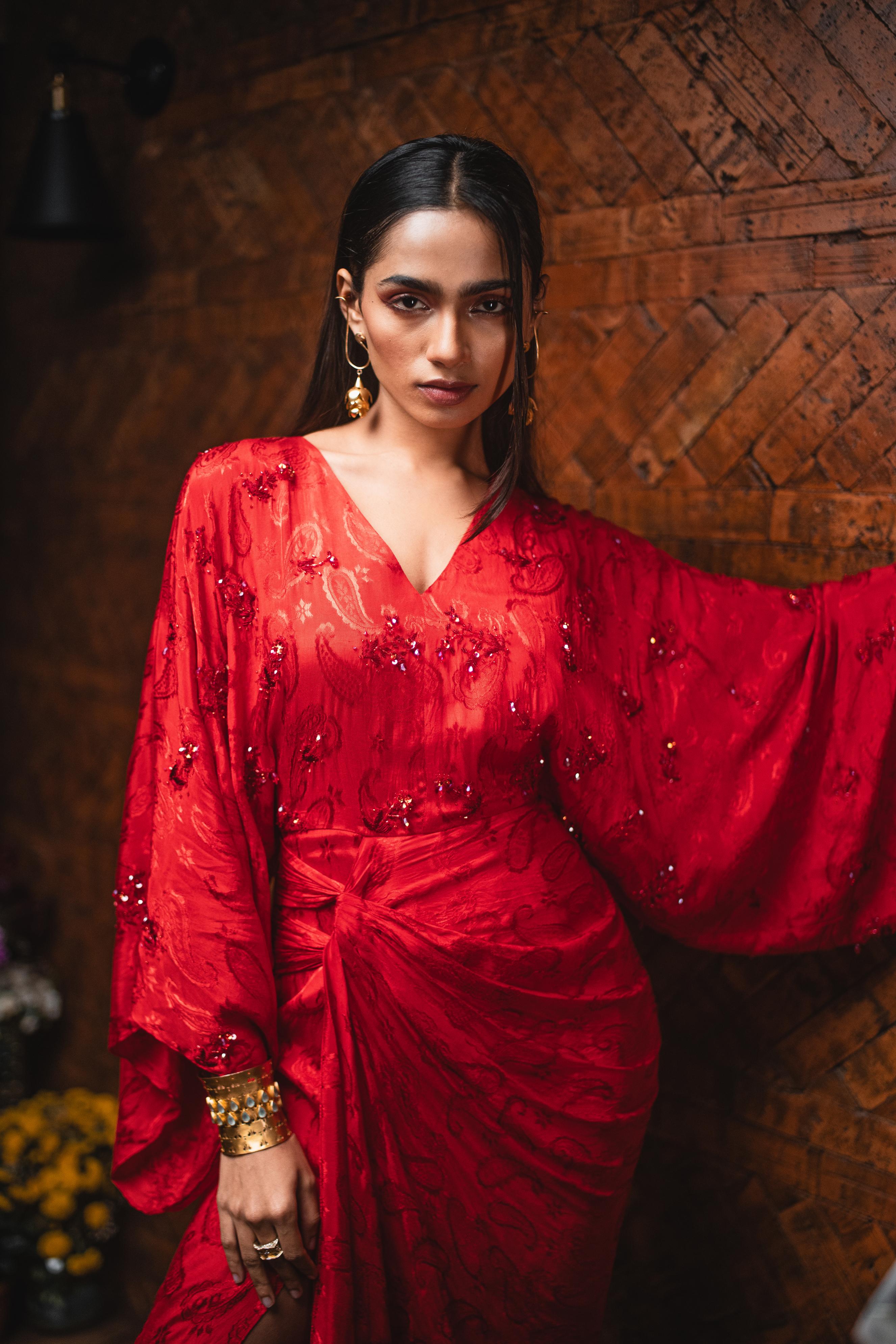 GARNET RED KIMONO DRESS