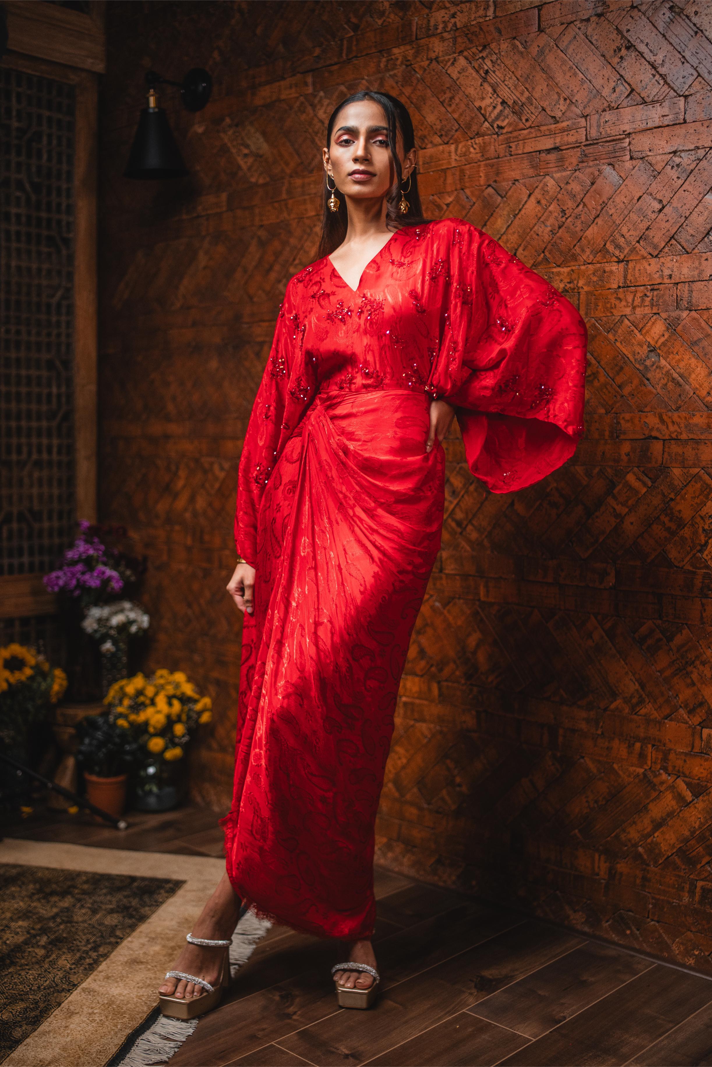 GARNET RED KIMONO DRESS