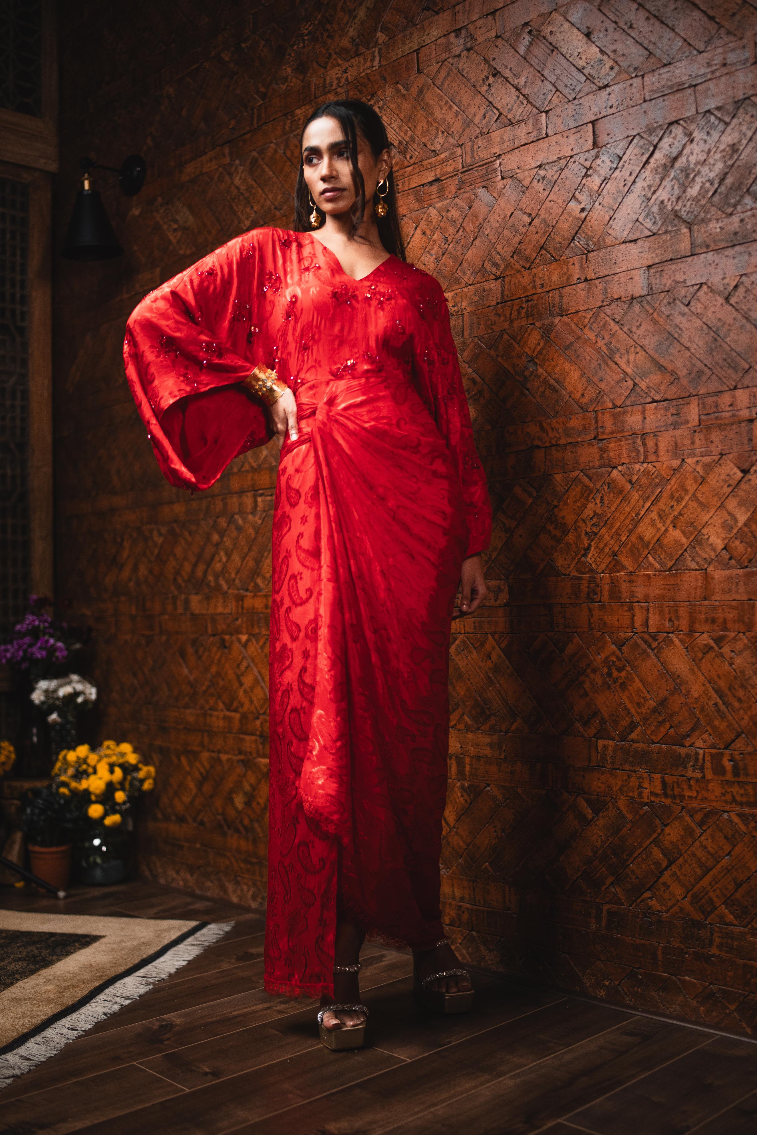 GARNET RED KIMONO DRESS
