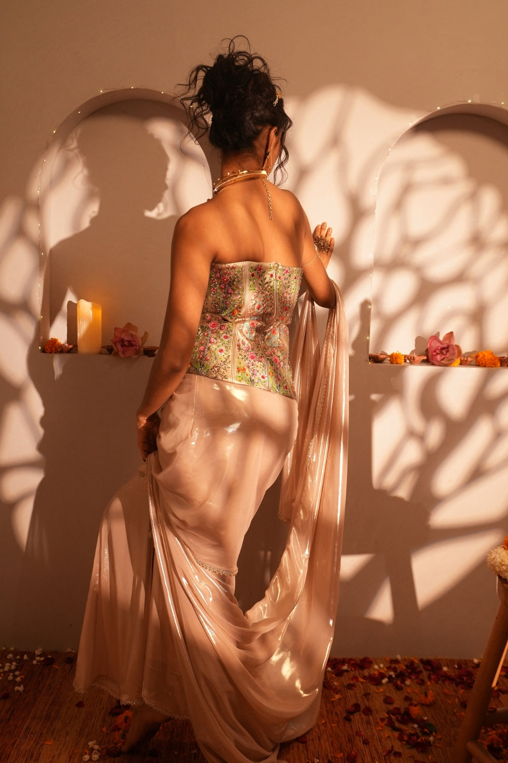 Gold Draped Skirt with Dupatta