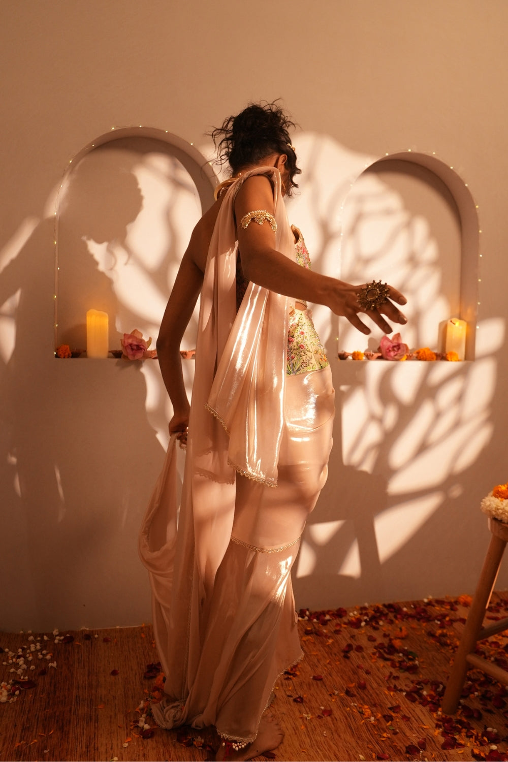 Gold Draped Skirt with Dupatta