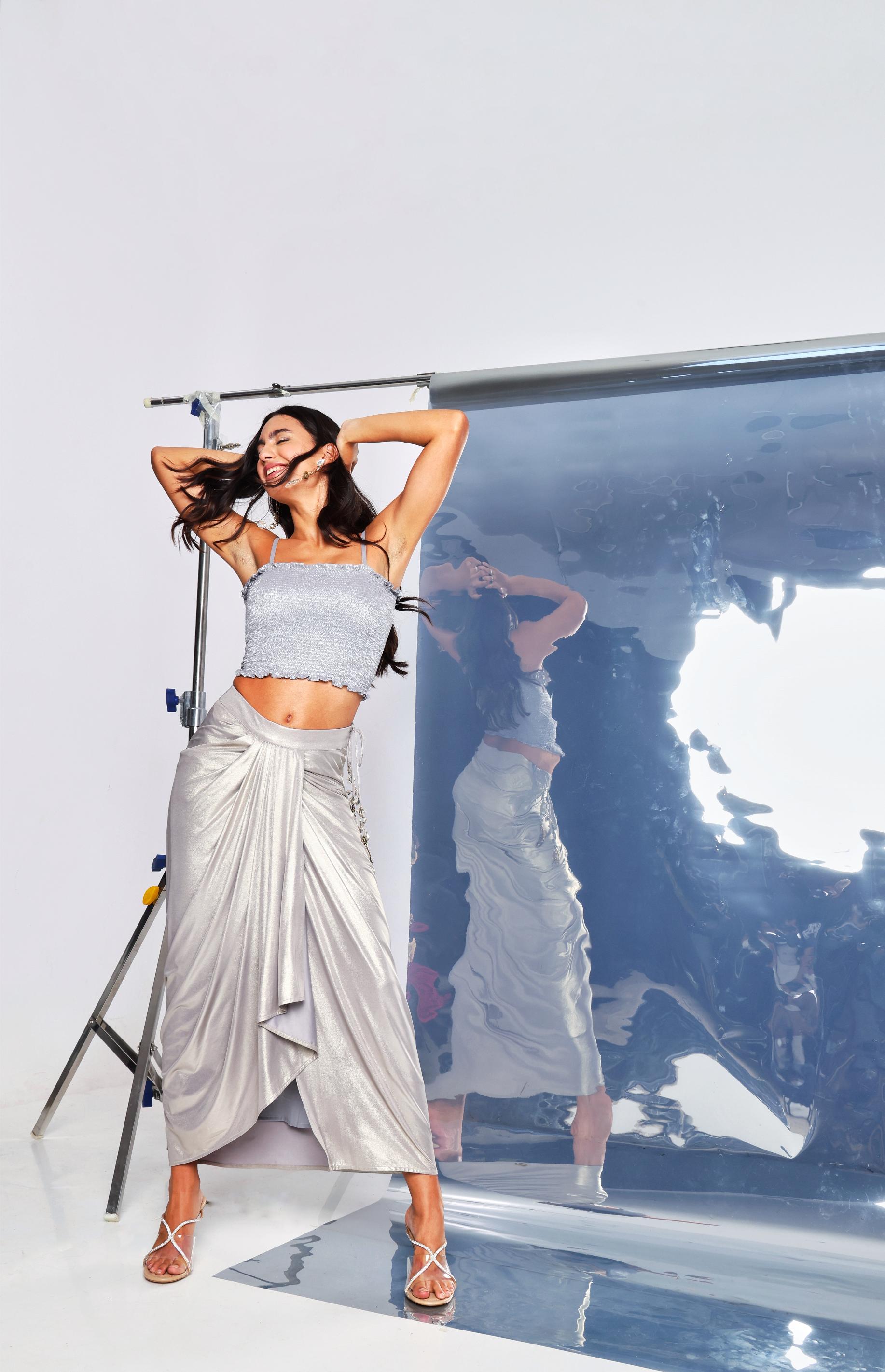 SILVER DRAPE SKIRT