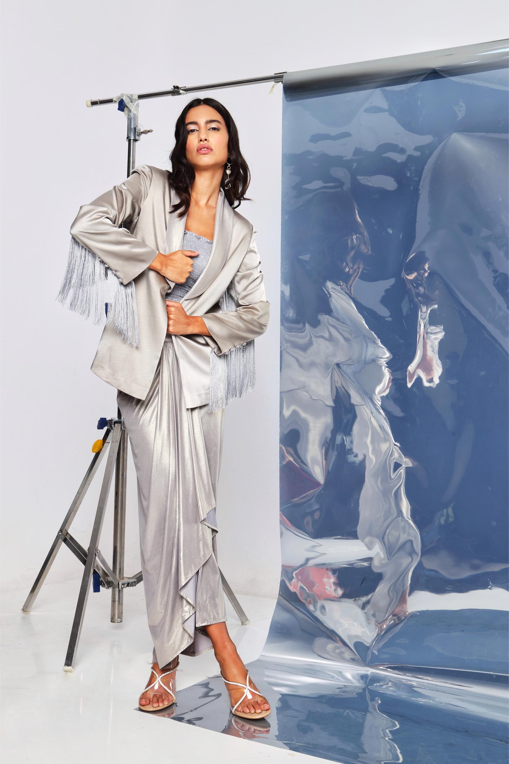 SILVER FRINGE BLAZER