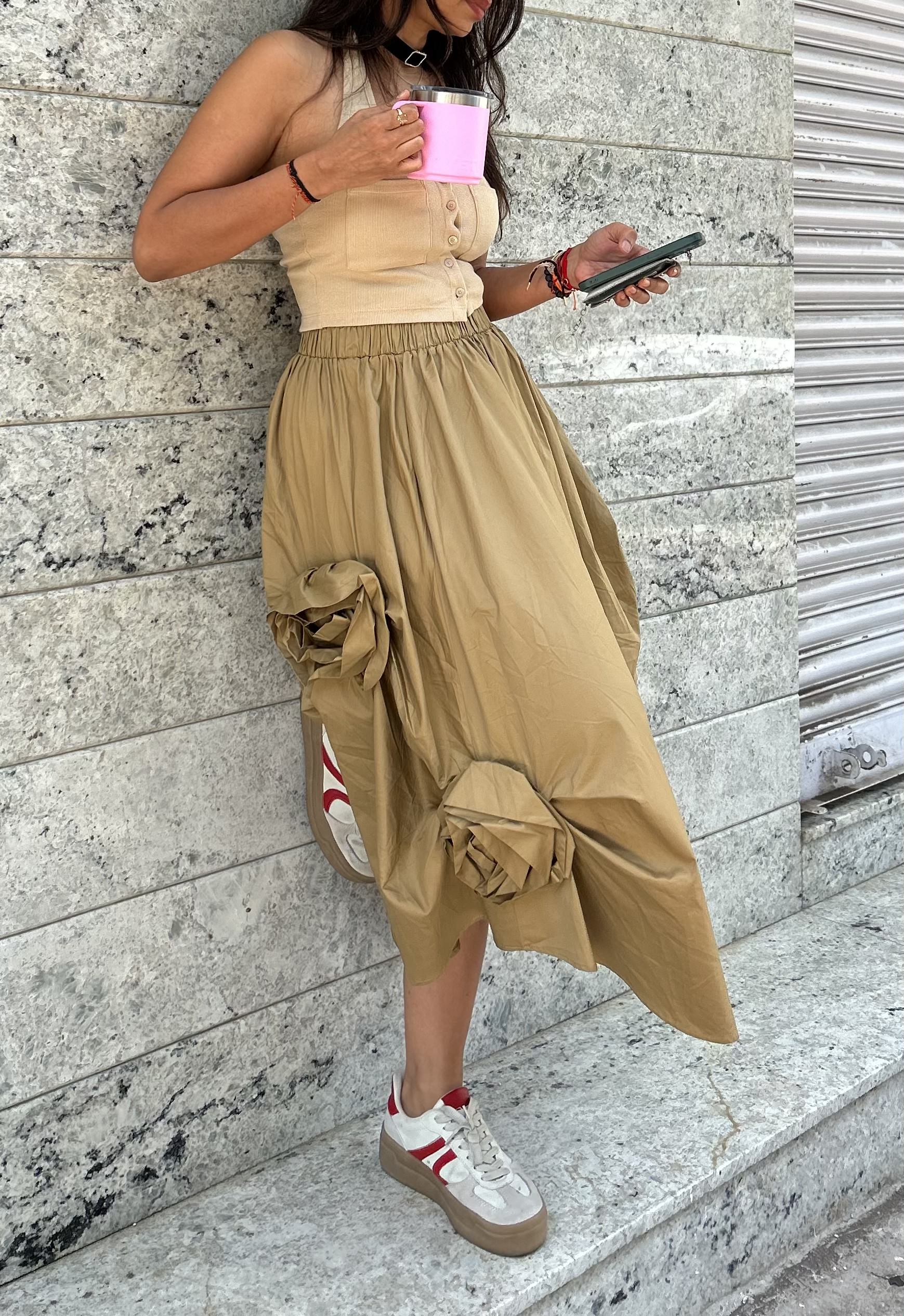KHAKI ROSETTE SKIRT