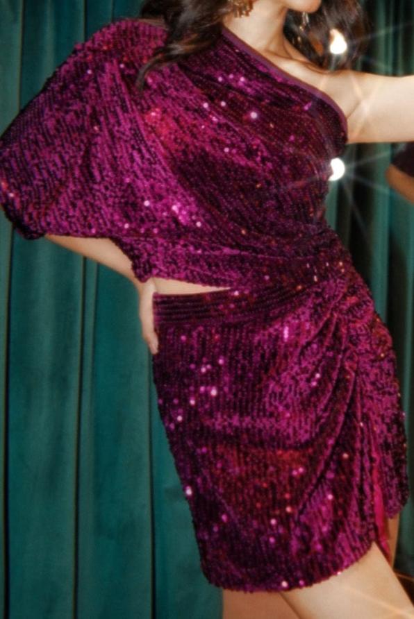 Magenta Sequin One Shoulder Top